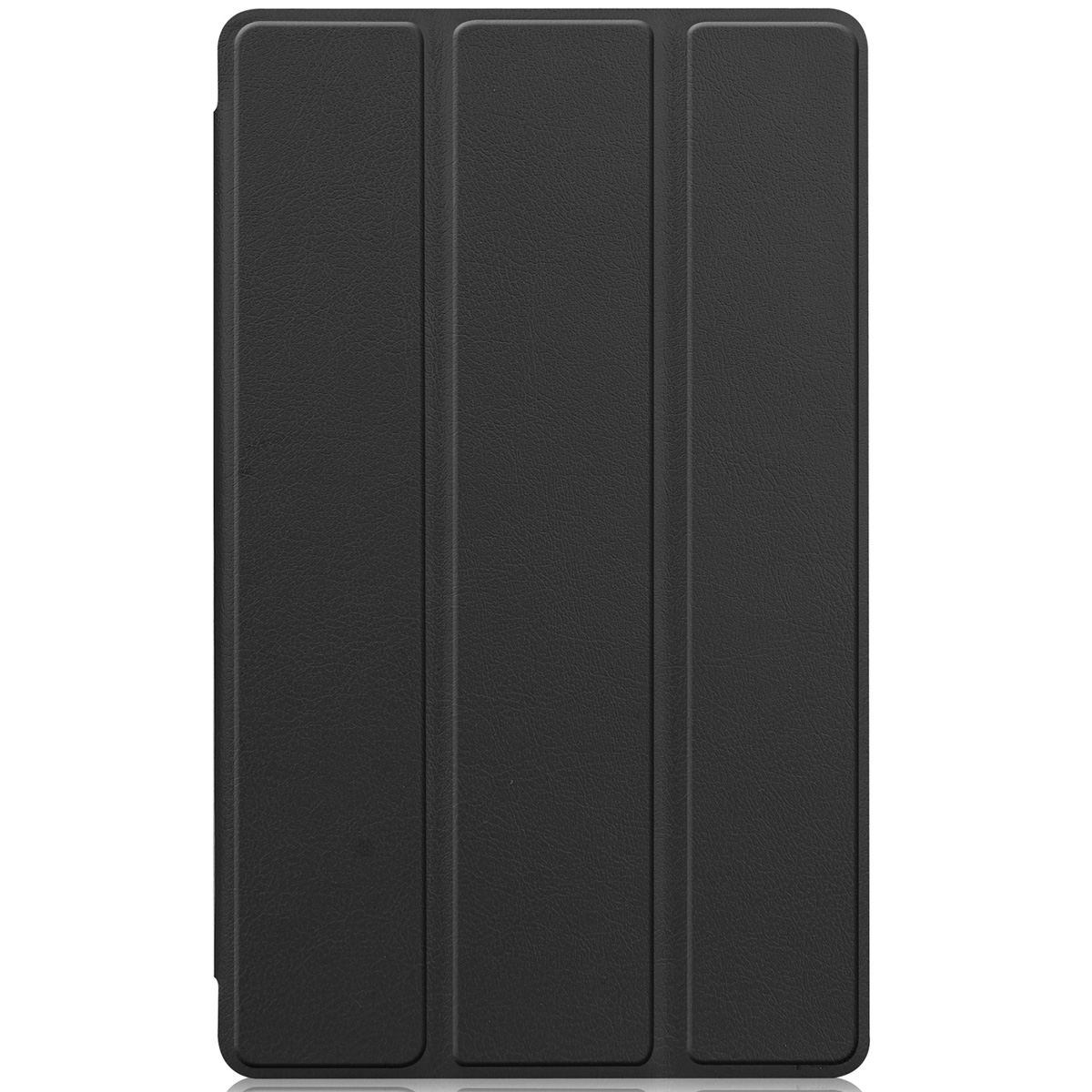 Étui de tablette noir fermé avec surface texturée.