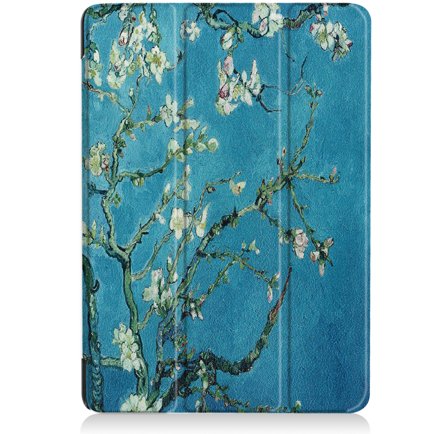 Tablet case with a blue background and Van Gogh's Almond Blossom painting on it.