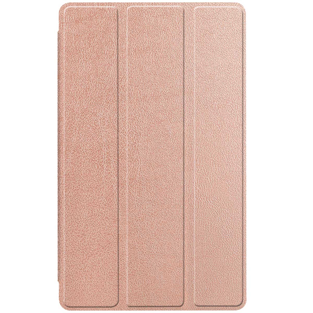 Étui de tablette fermé, couleur or rose, finition texturée.