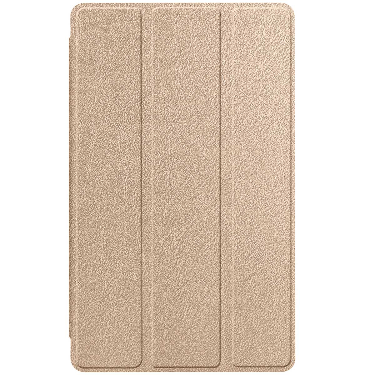 Étui de tablette beige en position fermée, montrant la surface texturée.