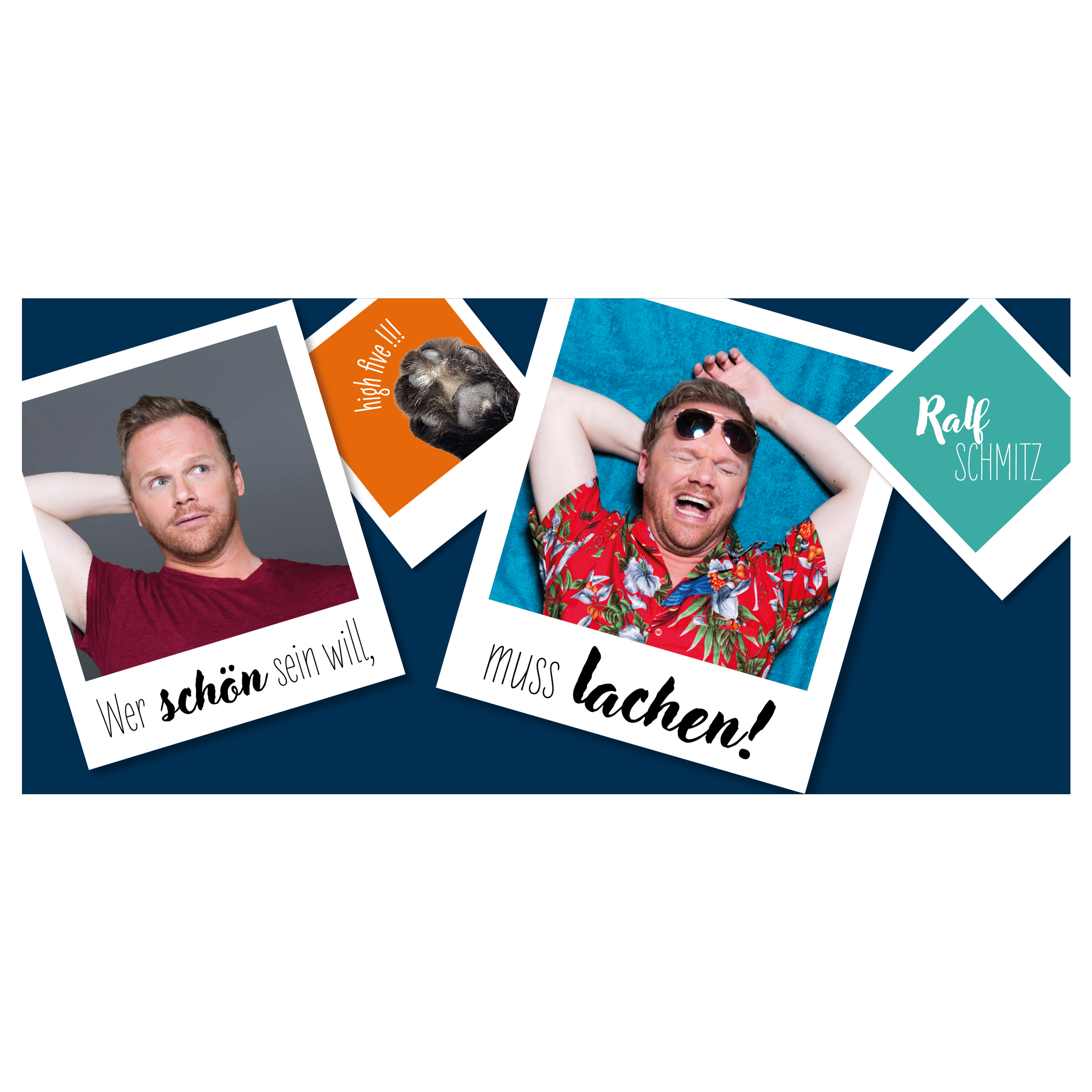 Eine Collage von Fotos mit einem nachdenklichen und lachenden Mann. Text-Overlays.