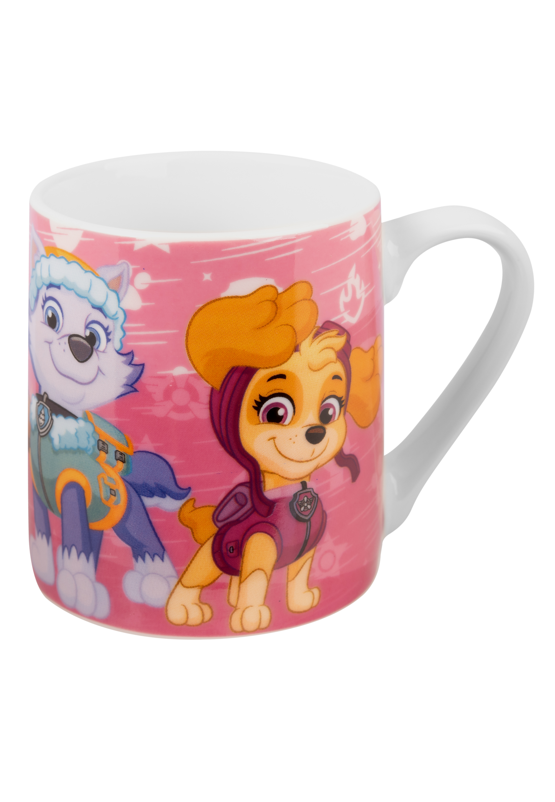 Becher mit Paw Patrol-Figuren. Auf dem Becher sind zwei Zeichentrickhunde abgebildet.