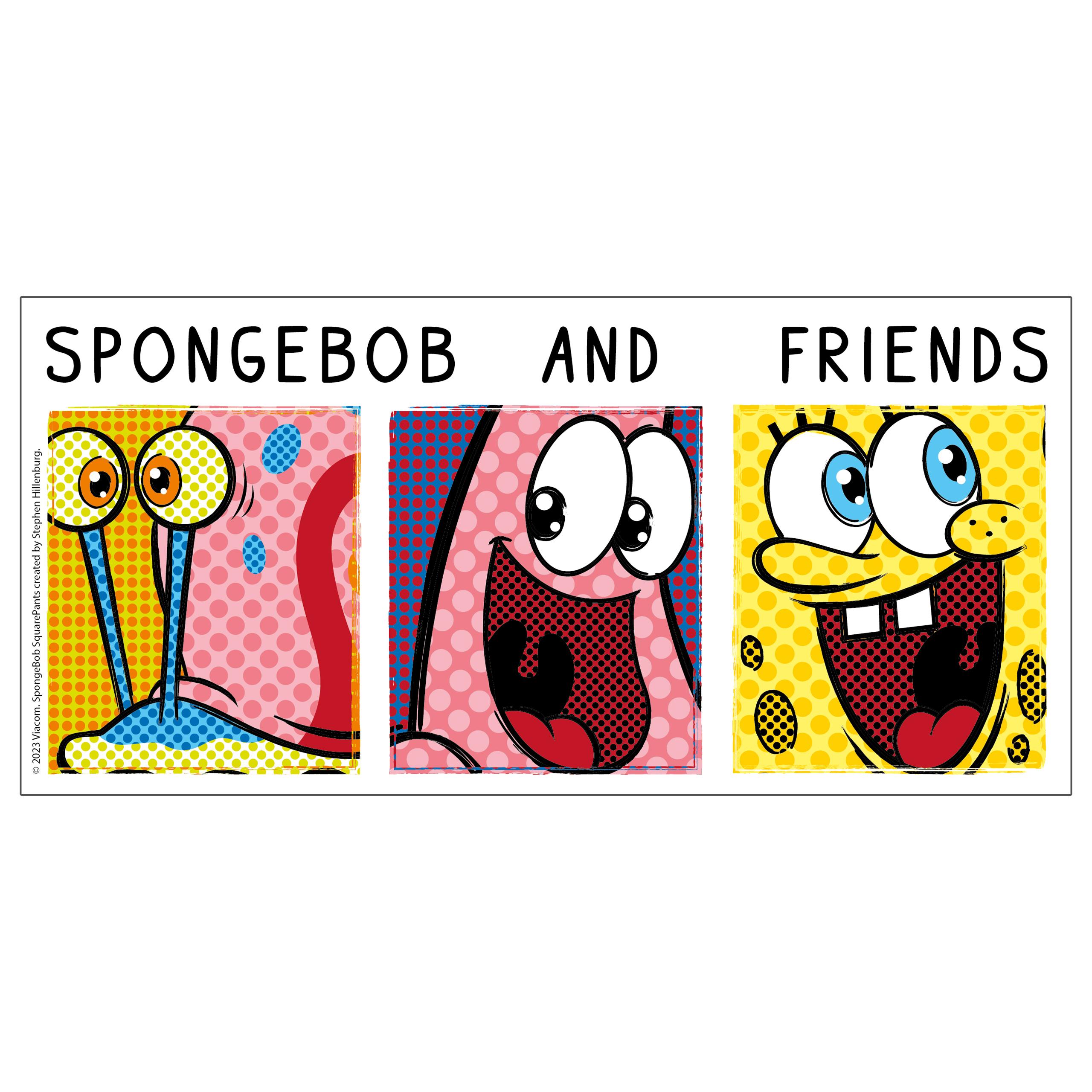 Spongebob und Freunde Comic-Stil Gesichter auf weißem Hintergrund.