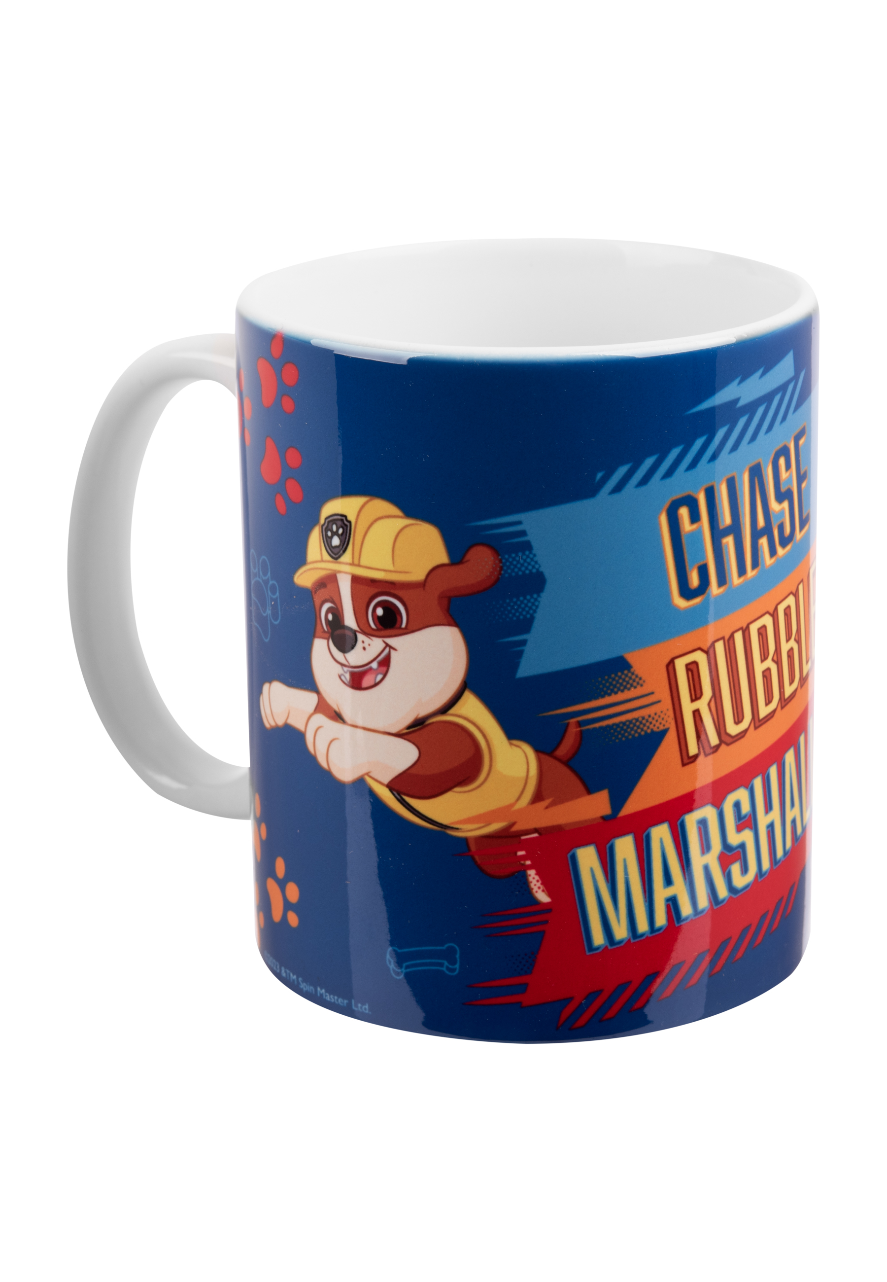 Eine Tasse mit Paw Patrol-Design. Marshall in seiner Uniform wird gezeigt.