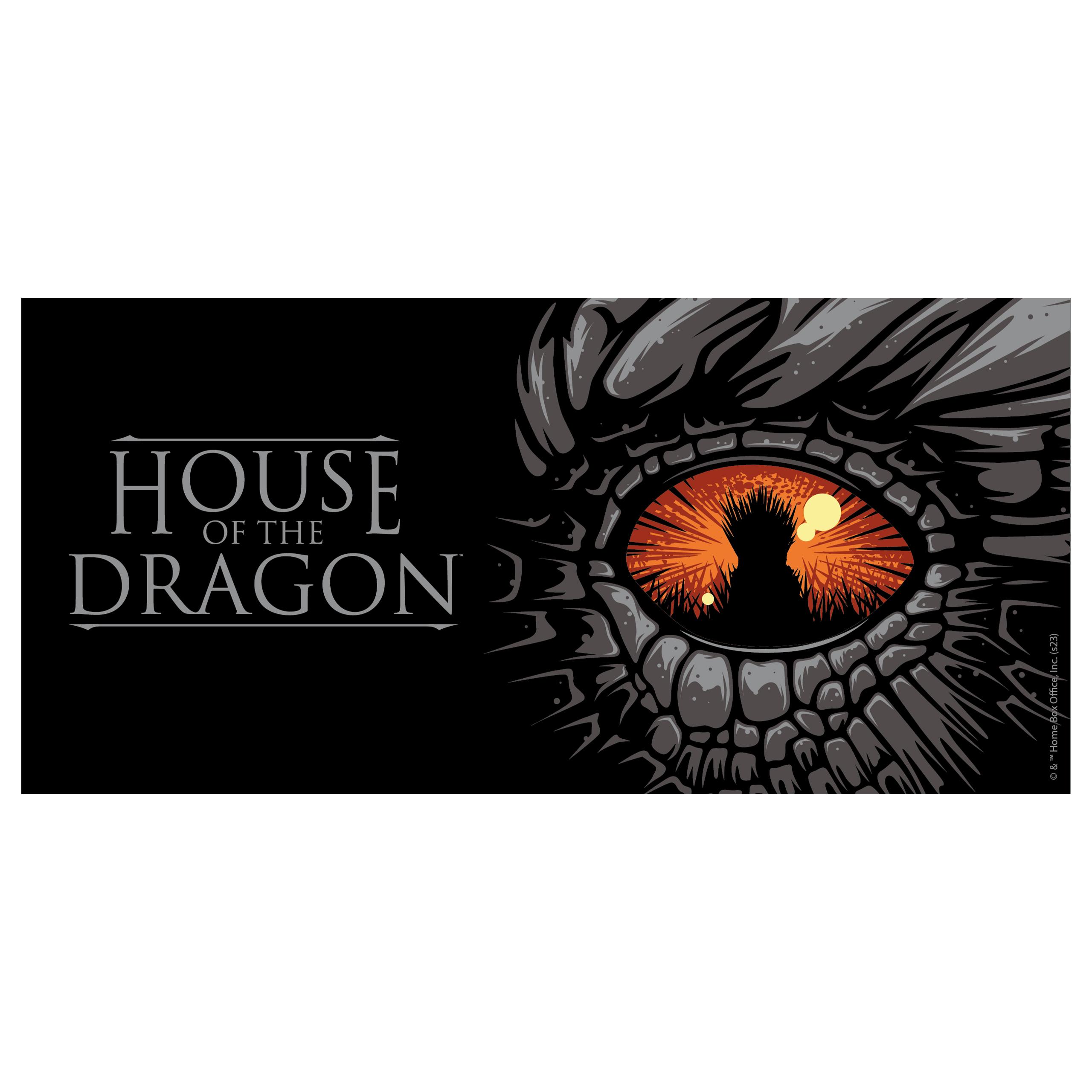 Bild eines Drachenauges, mit dem Text 'House of the Dragon'.