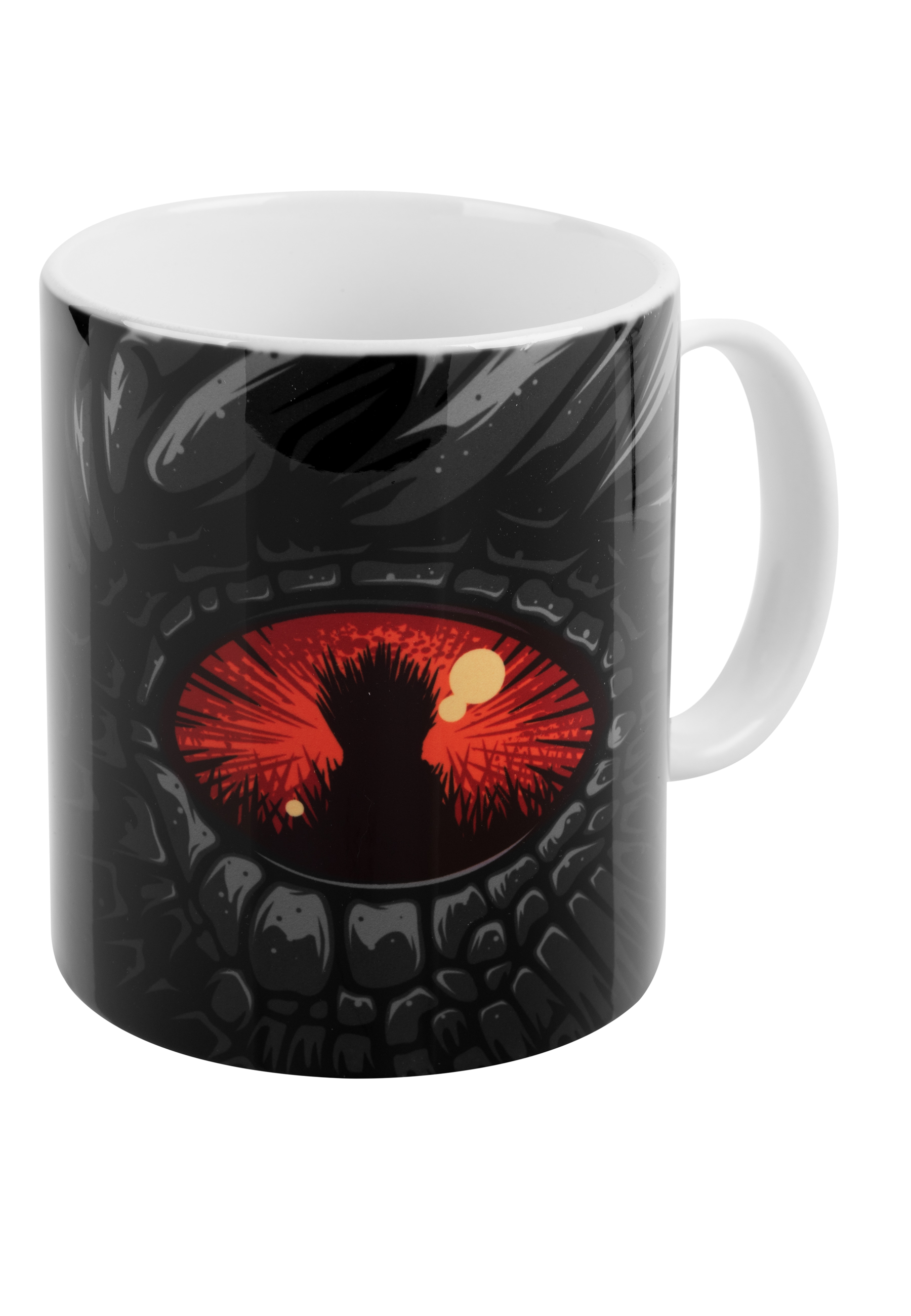 Tasse mit einem Drachenaugen-Design.