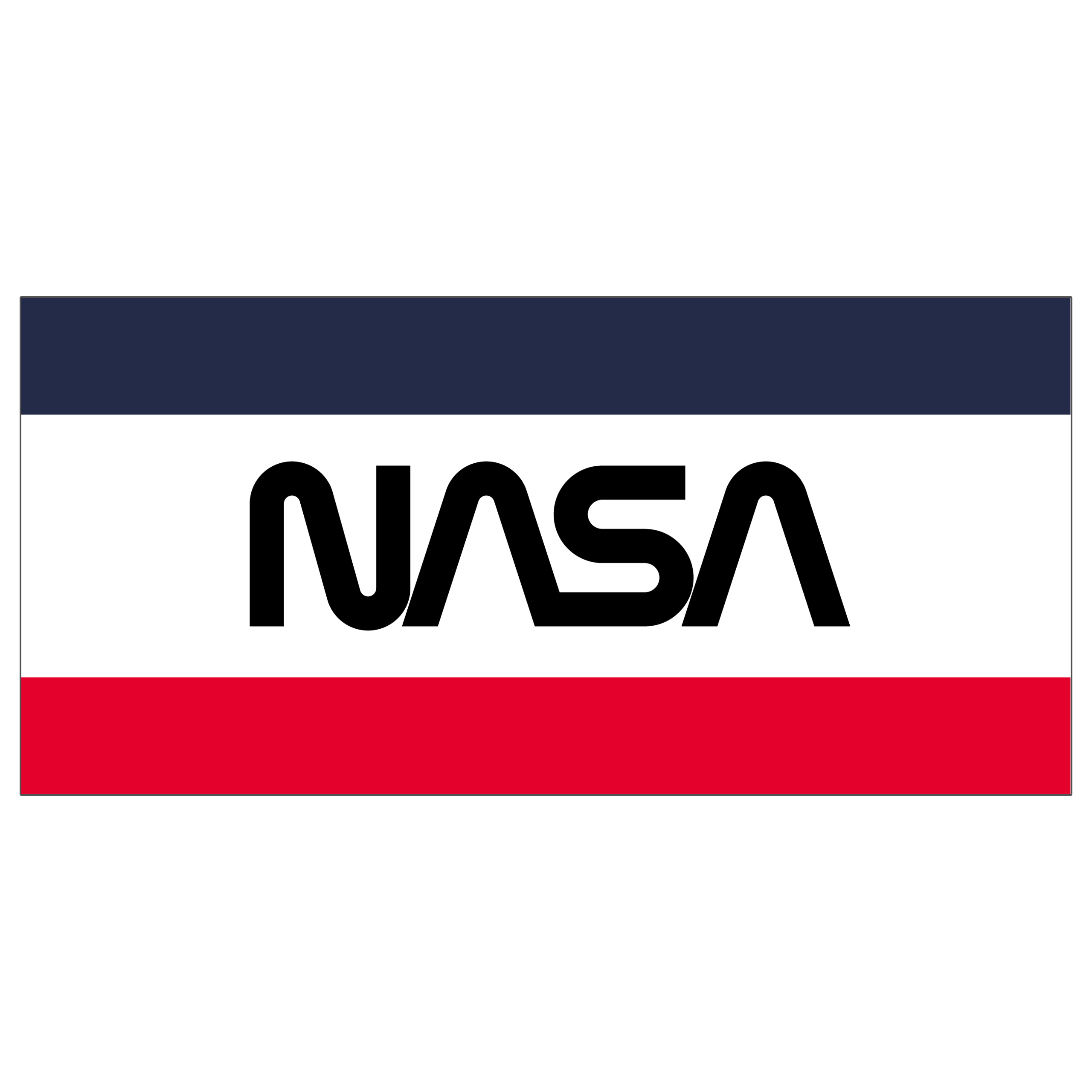 NASA-Flagge mit blauen, weißen und roten Streifen. Das NASA-Logo ist schwarz auf dem weißen Streifen.