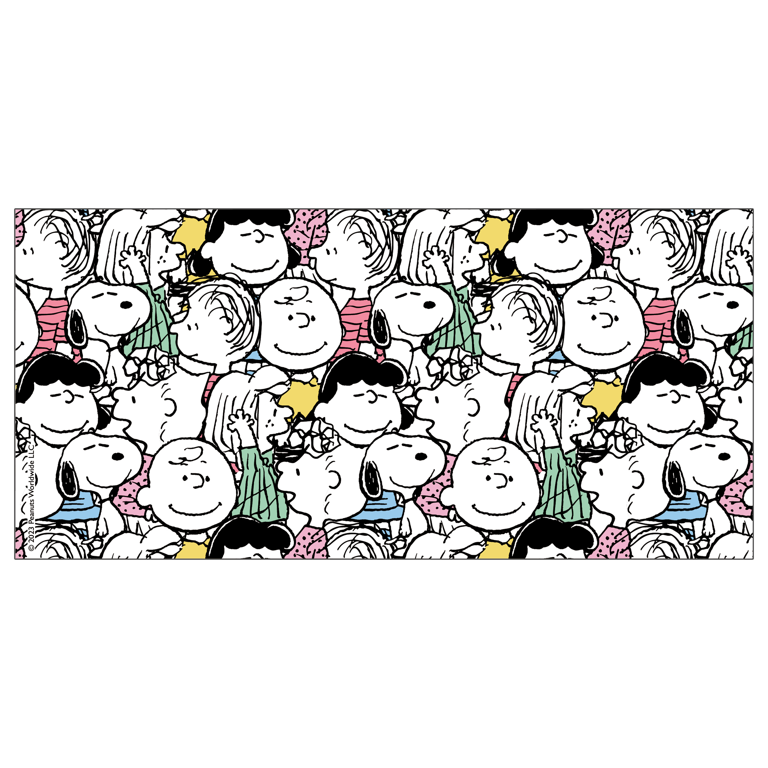Ein Peanuts-Comicstrip mit vielen Charakteren. Snoopy, Charlie Brown und andere wiederholen sich.