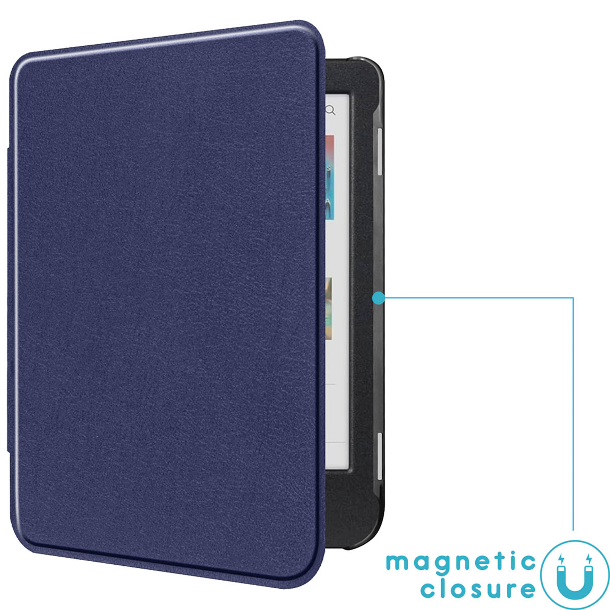 Étui de tablette de couleur bleu marine avec fermeture magnétique.