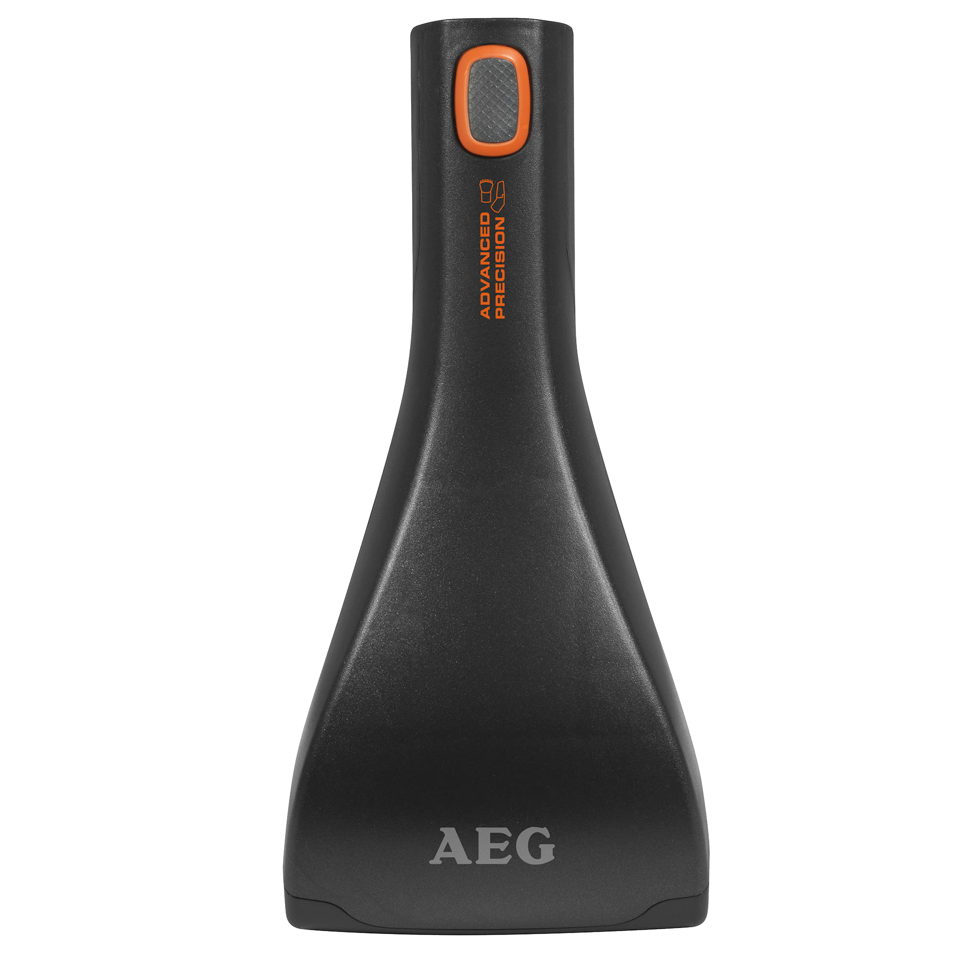 Una herramienta negra con acento naranja y la marca 'AEG' impresa.