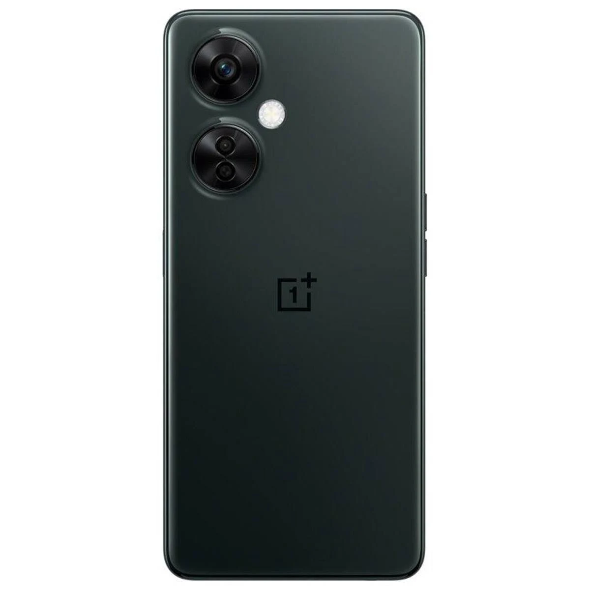 Widok z tyłu czarnego smartfona. Podwójny aparat, lampa błyskowa i logo OnePlus.