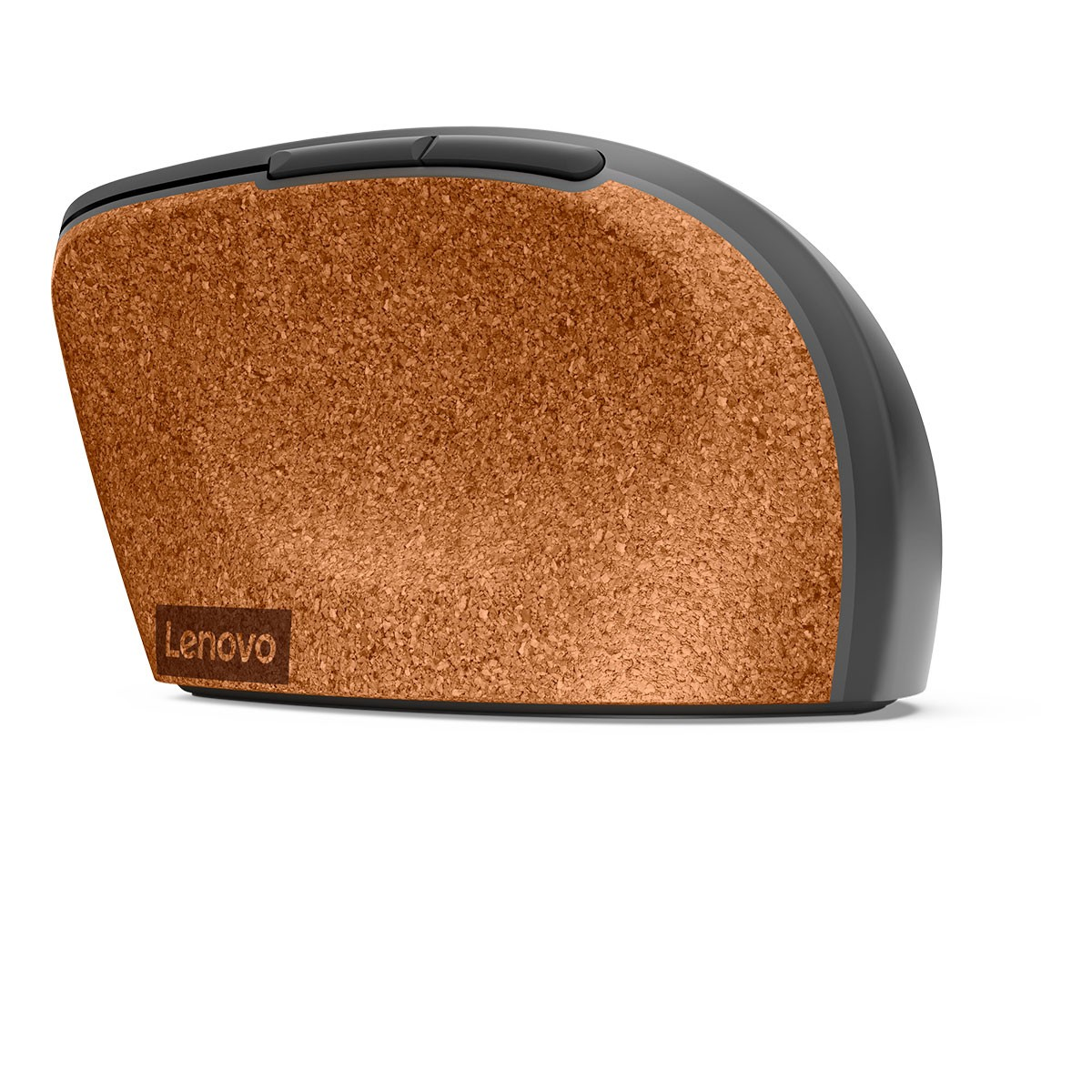 Mysz Lenovo z brązową fakturą przypominającą korek z boku.