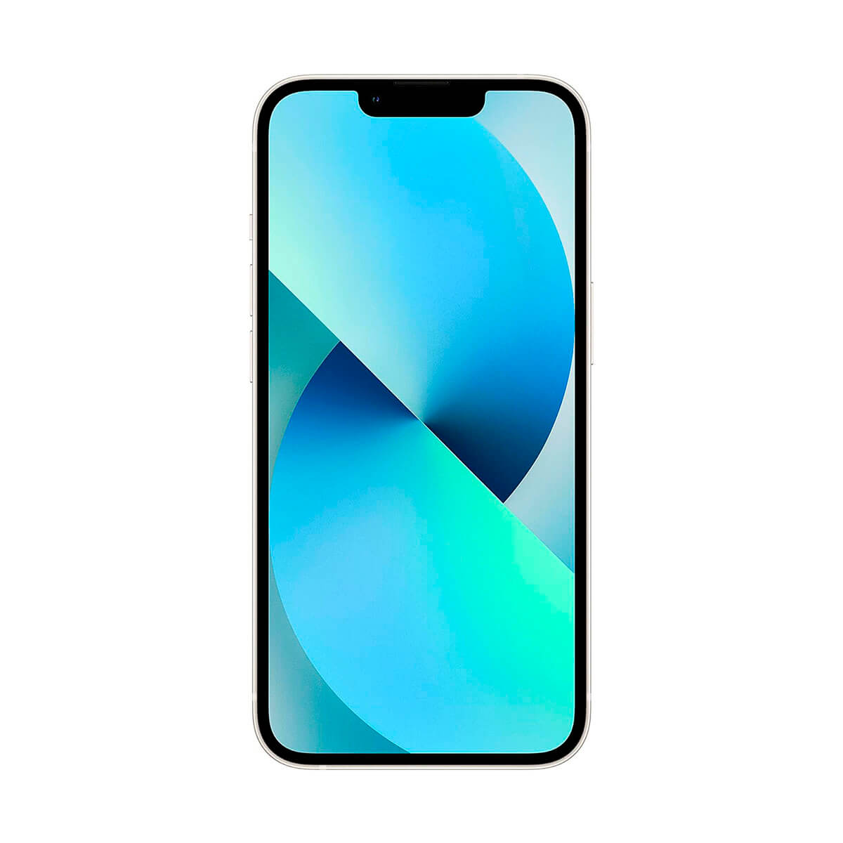 Smartfon iPhone 13 z niebiesko-białym ekranem.