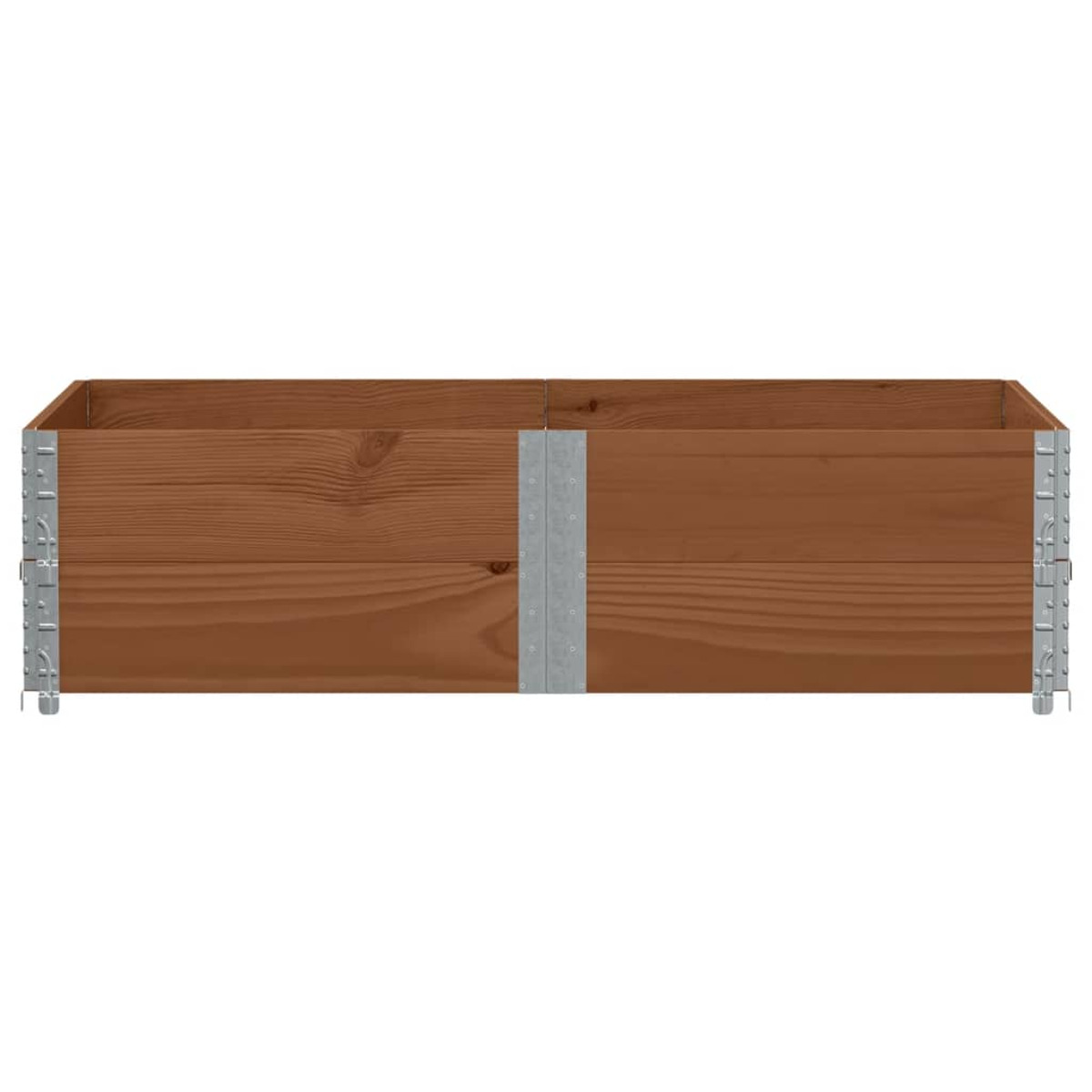Un'aiuola in legno, colore marrone, fatta di assi collegate e cerniere metalliche. L'aiuola è vuota.