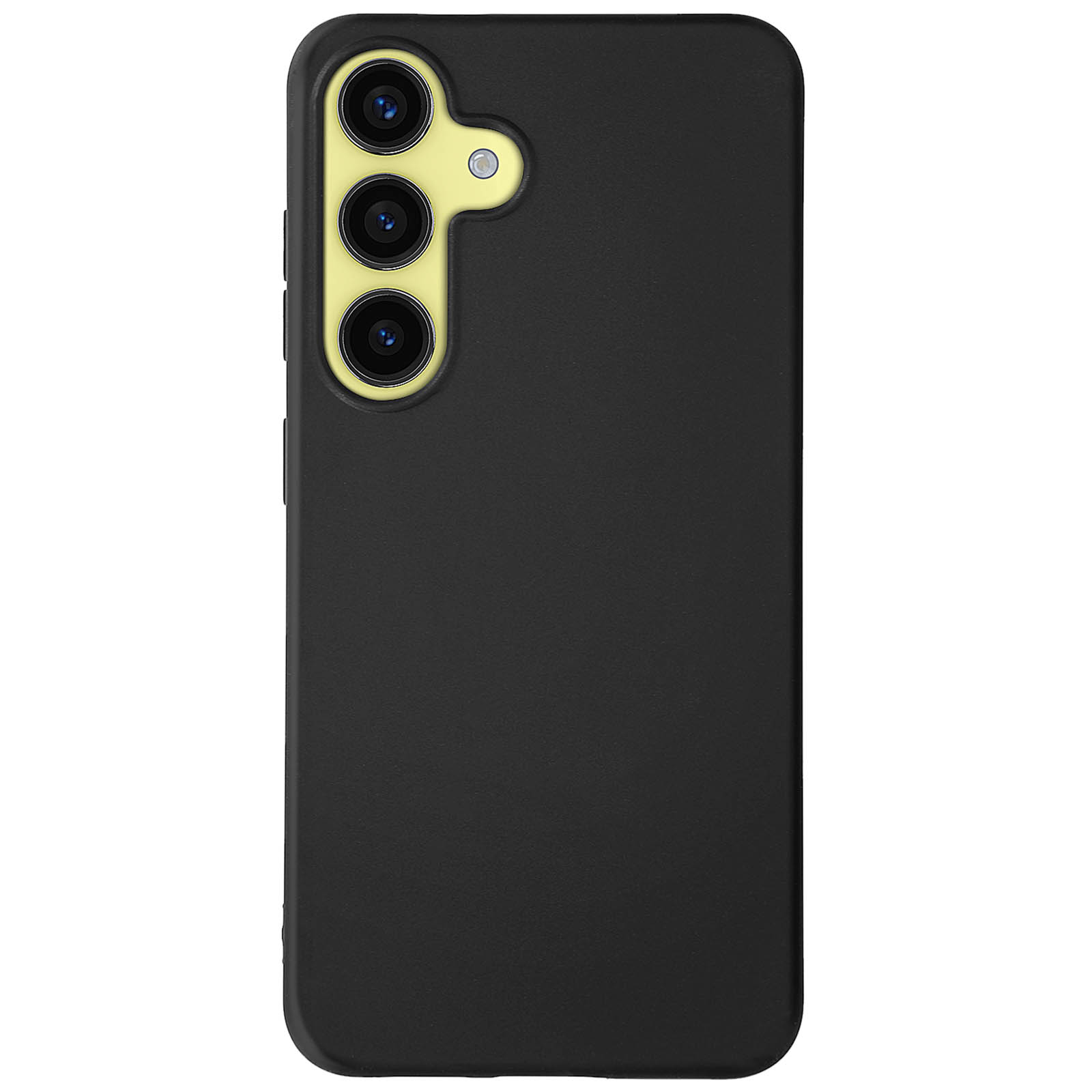 Custodia nera per telefono con rialzo per fotocamera e tre obiettivi.