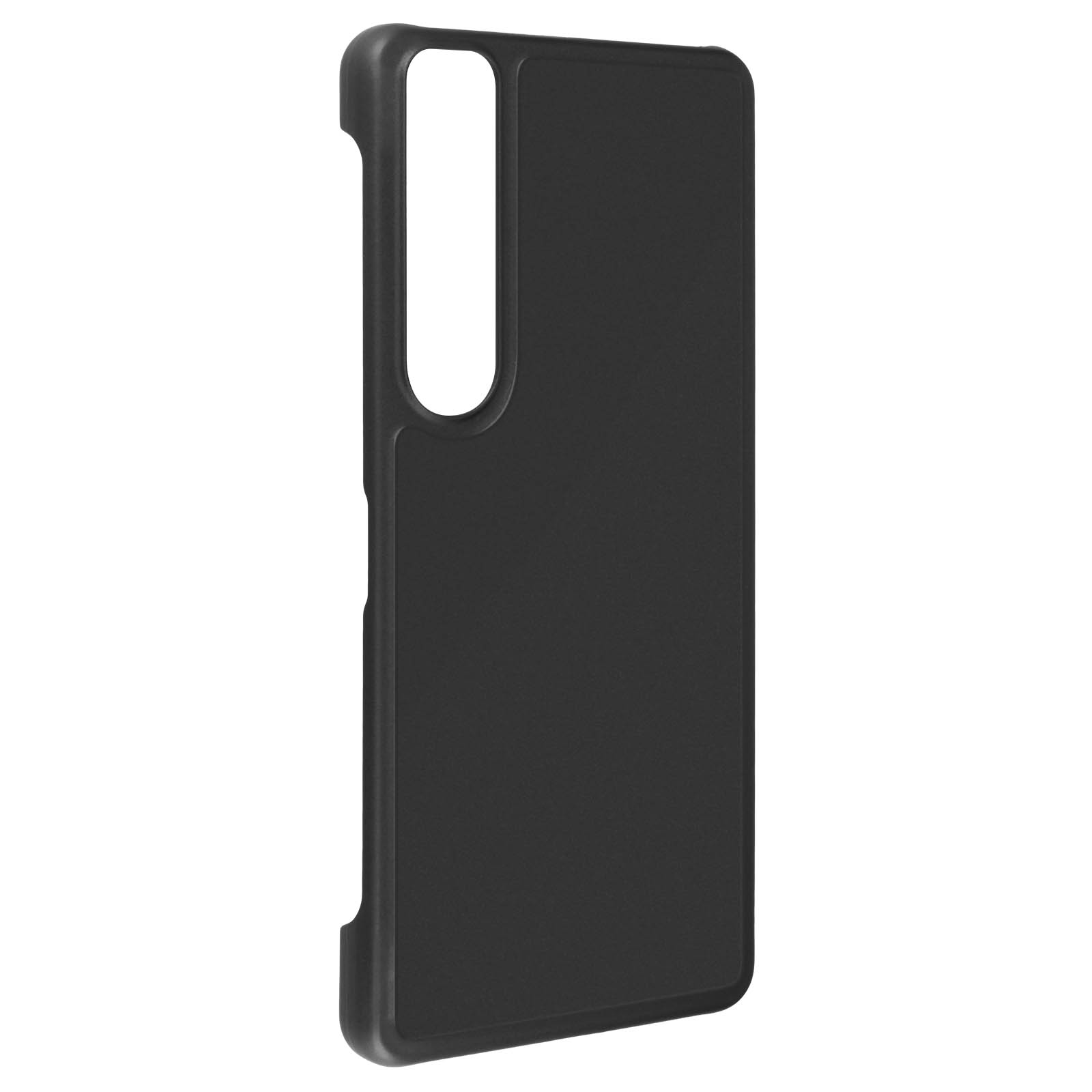 Eine schwarze Handyhülle mit einem Ausschnitt für die Kamera.