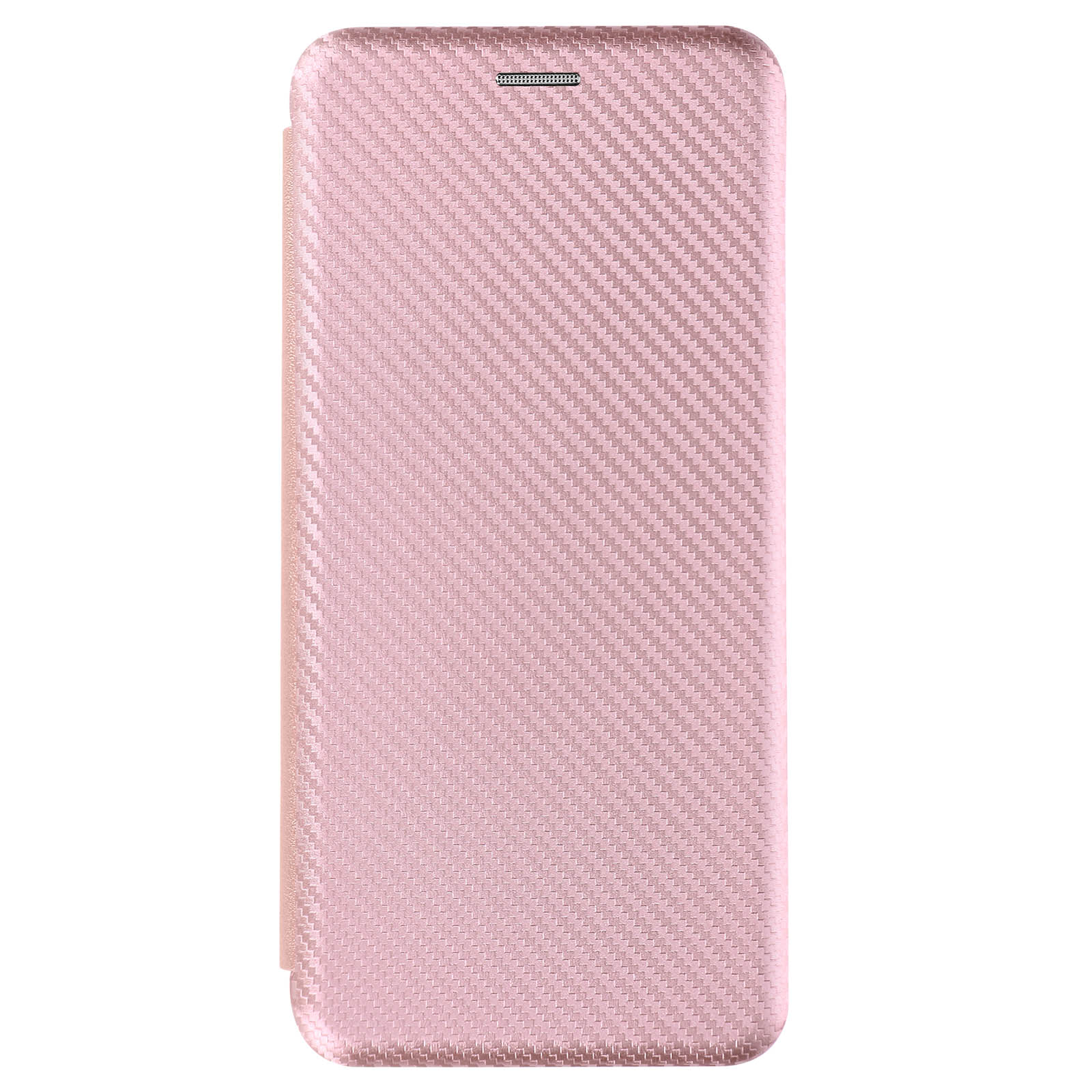 Custodia per telefono rosa con superficie strutturata, chiusa.