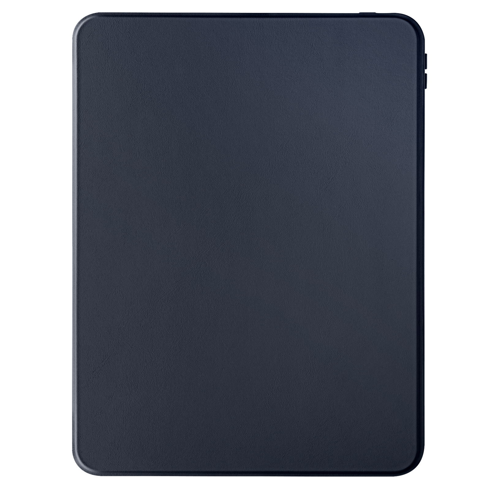 Custodia per tablet blu navy. La custodia è chiusa, mostrando la parte anteriore, con una consistenza liscia, simile alla pelle.
