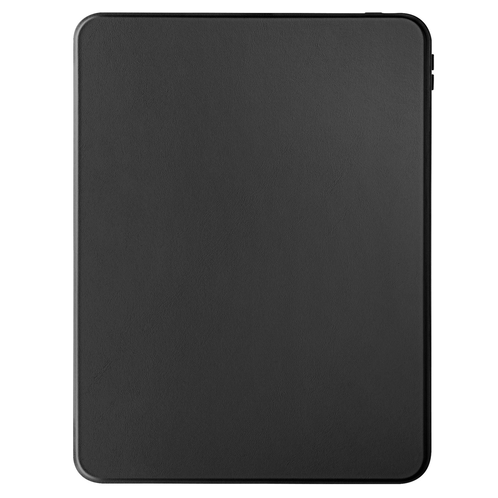Custodia per tablet nera con texture liscia e forma rettangolare, senza dettagli visibili.