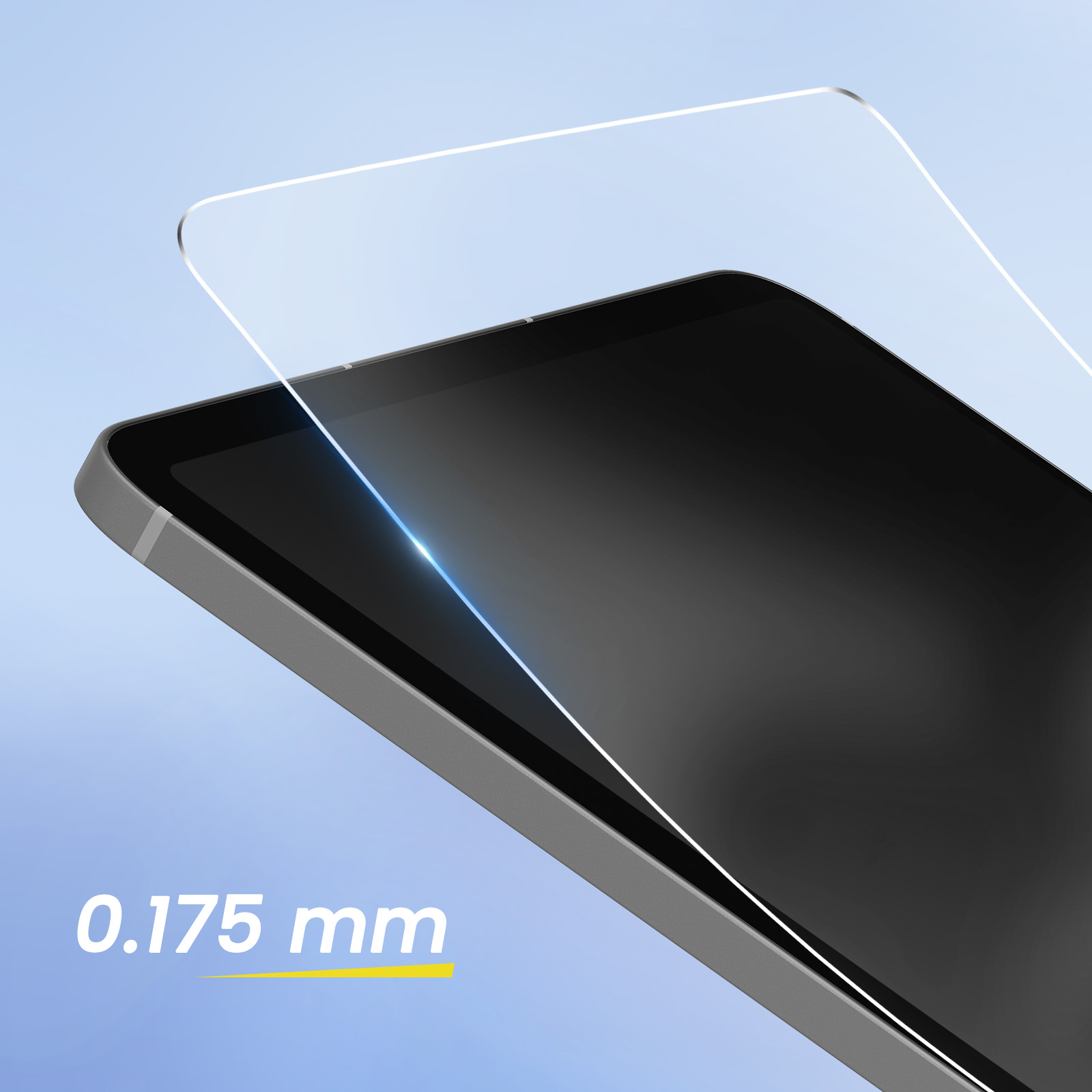 Tablet con protezione schermo. La protezione è trasparente sullo schermo, primo piano.
