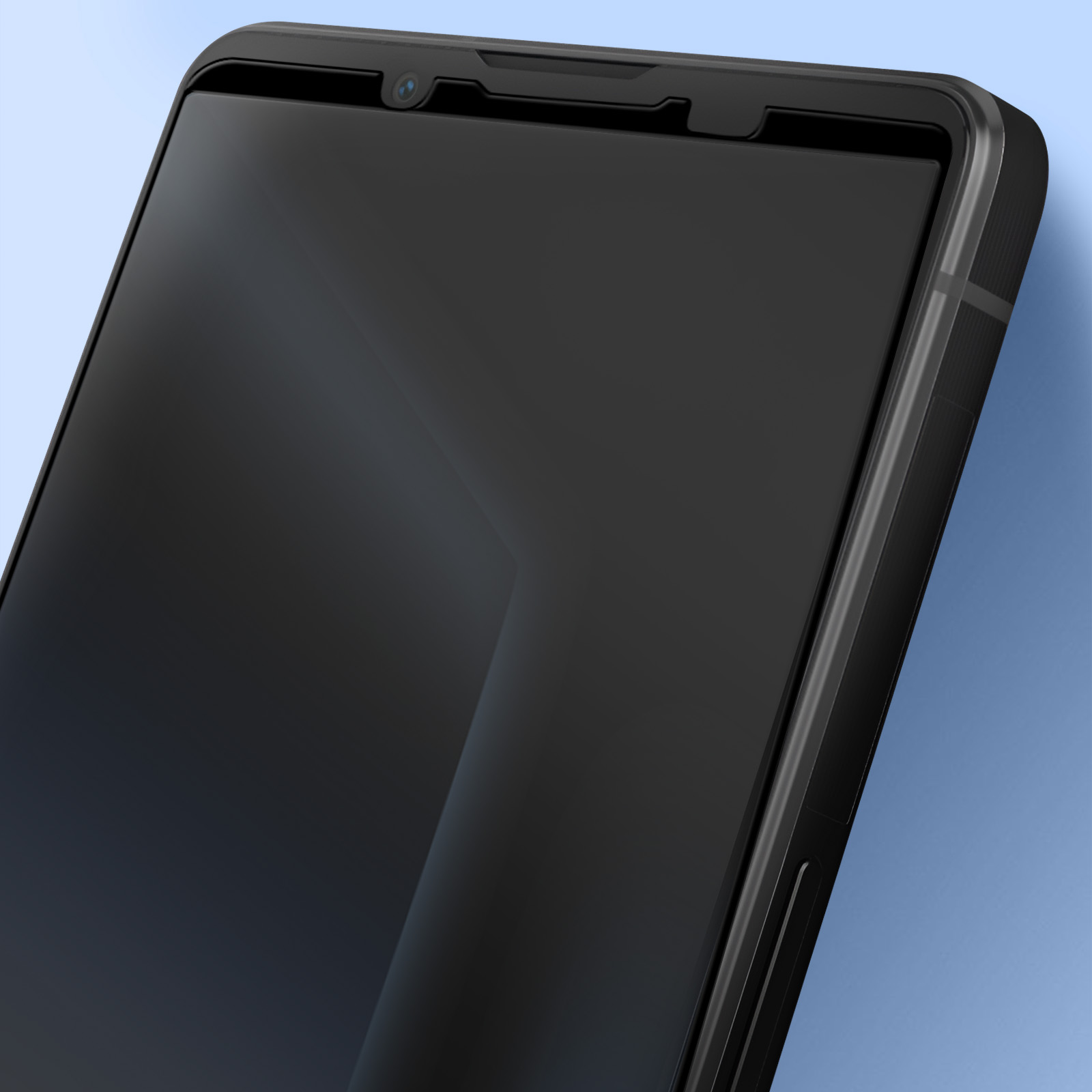 Primo piano di uno schermo di telefono nero. Il telefono è in una custodia nera.