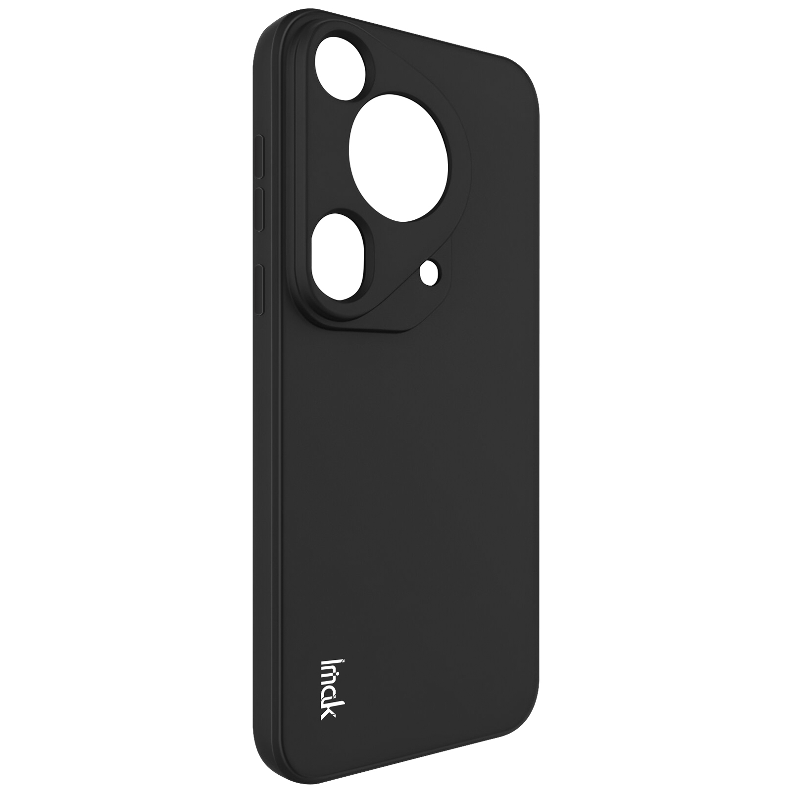 Custodia nera per telefono con ritaglio per fotocamera, logo imak bianco.