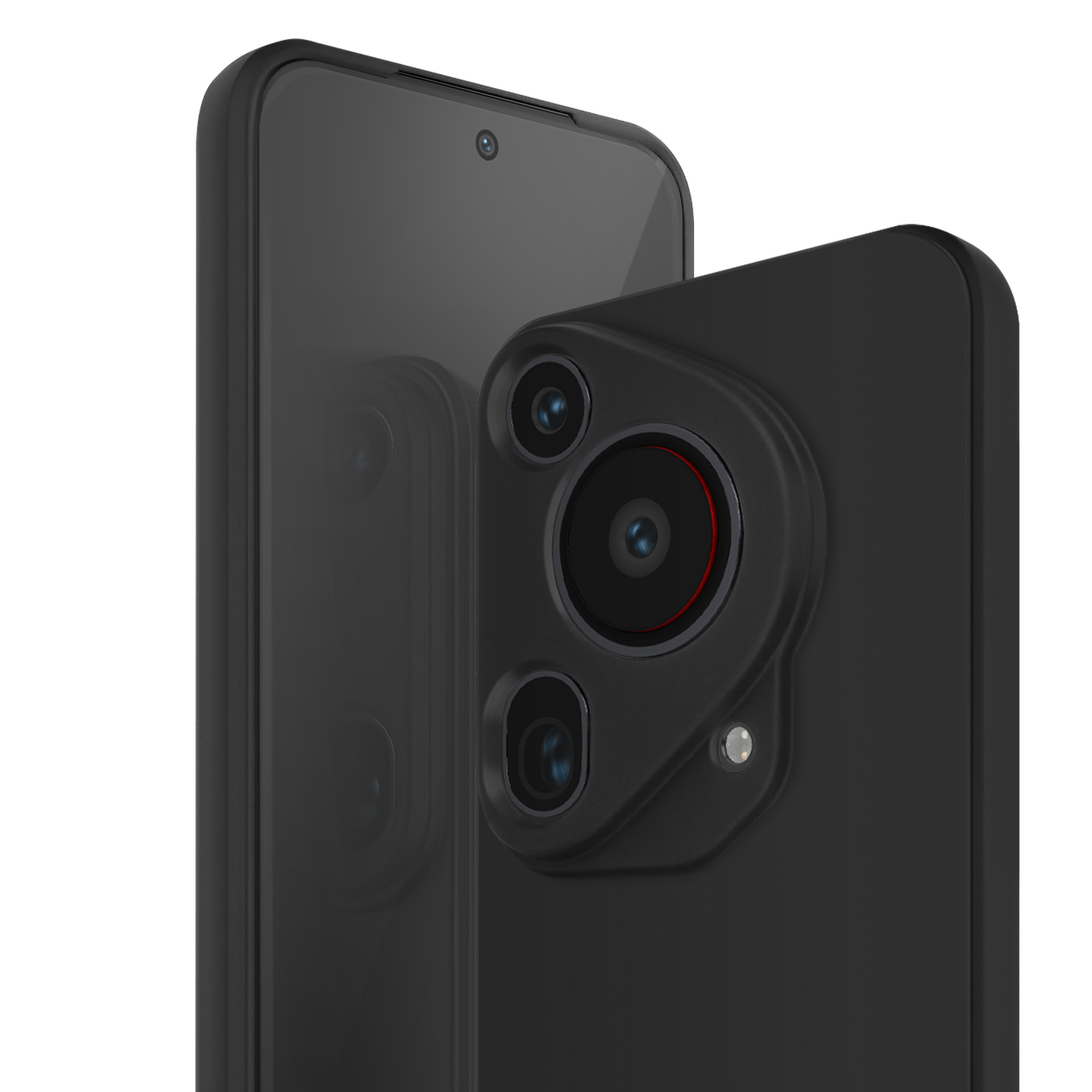 Due smartphone neri, primo piano con lenti della fotocamera e design.