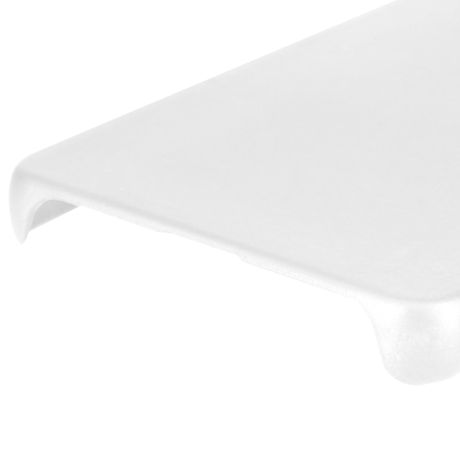 Oggetto di plastica bianca e curva, forse una custodia per telefono o parte di un elettrodomestico. Sfondo bianco.