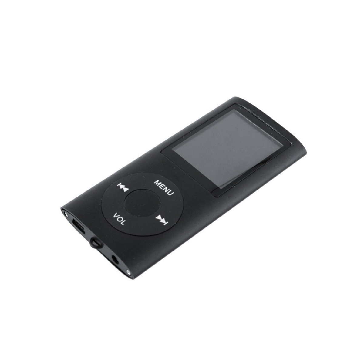 Ein schwarzer MP3-Player mit Knöpfen und einem Bildschirm.
