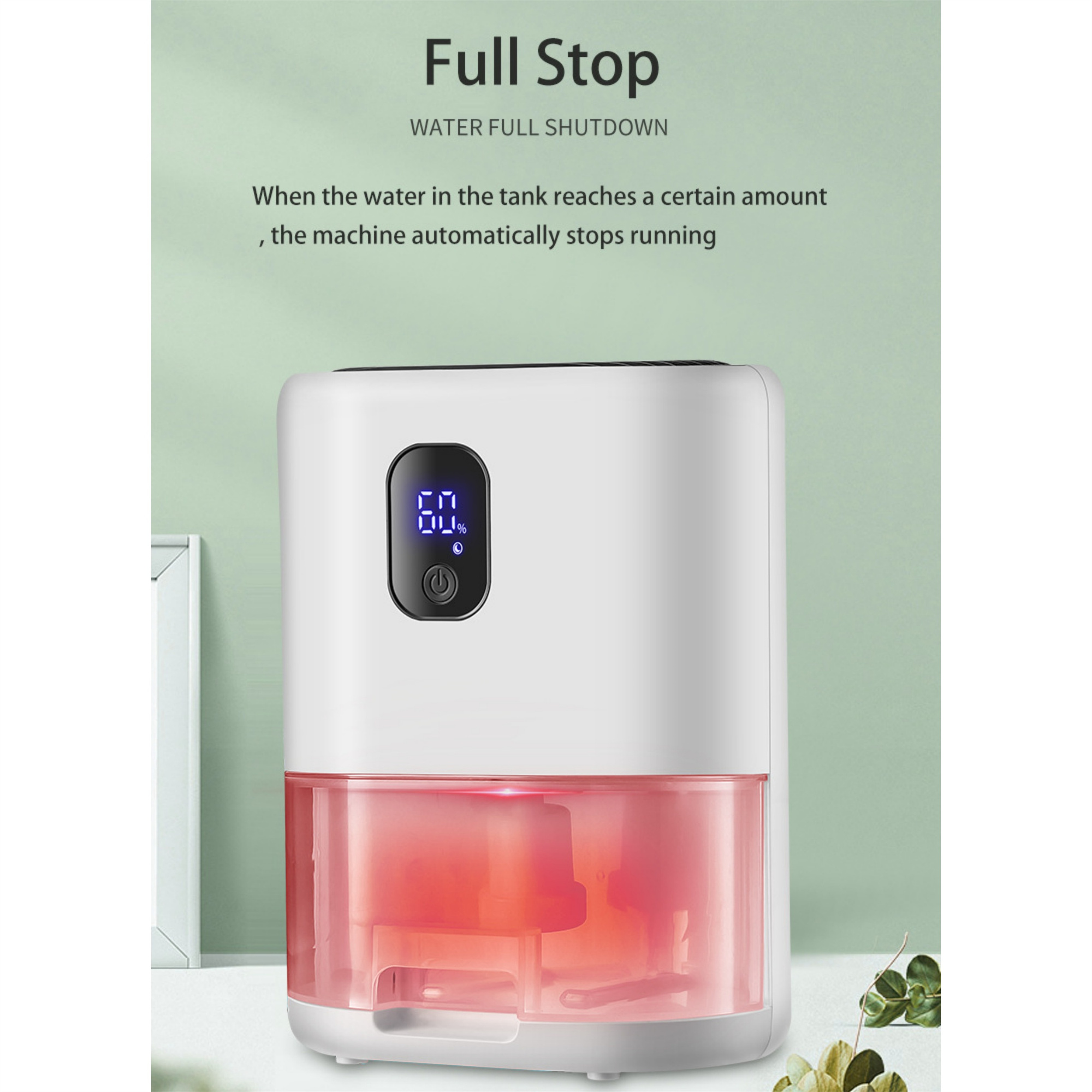 Weißer Wasserreiniger mit rotem Wassertank. Ein digitales Display zeigt den Wasserstand.