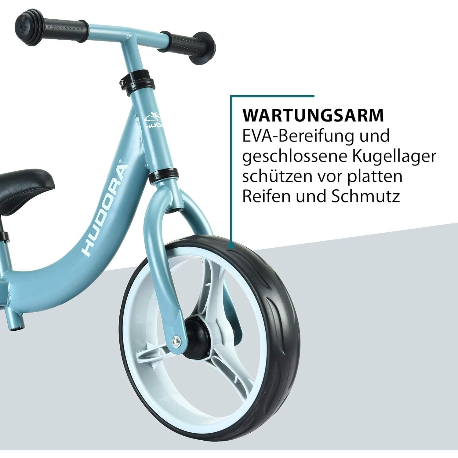 Blaues Laufrad mit Text und Informationstext.