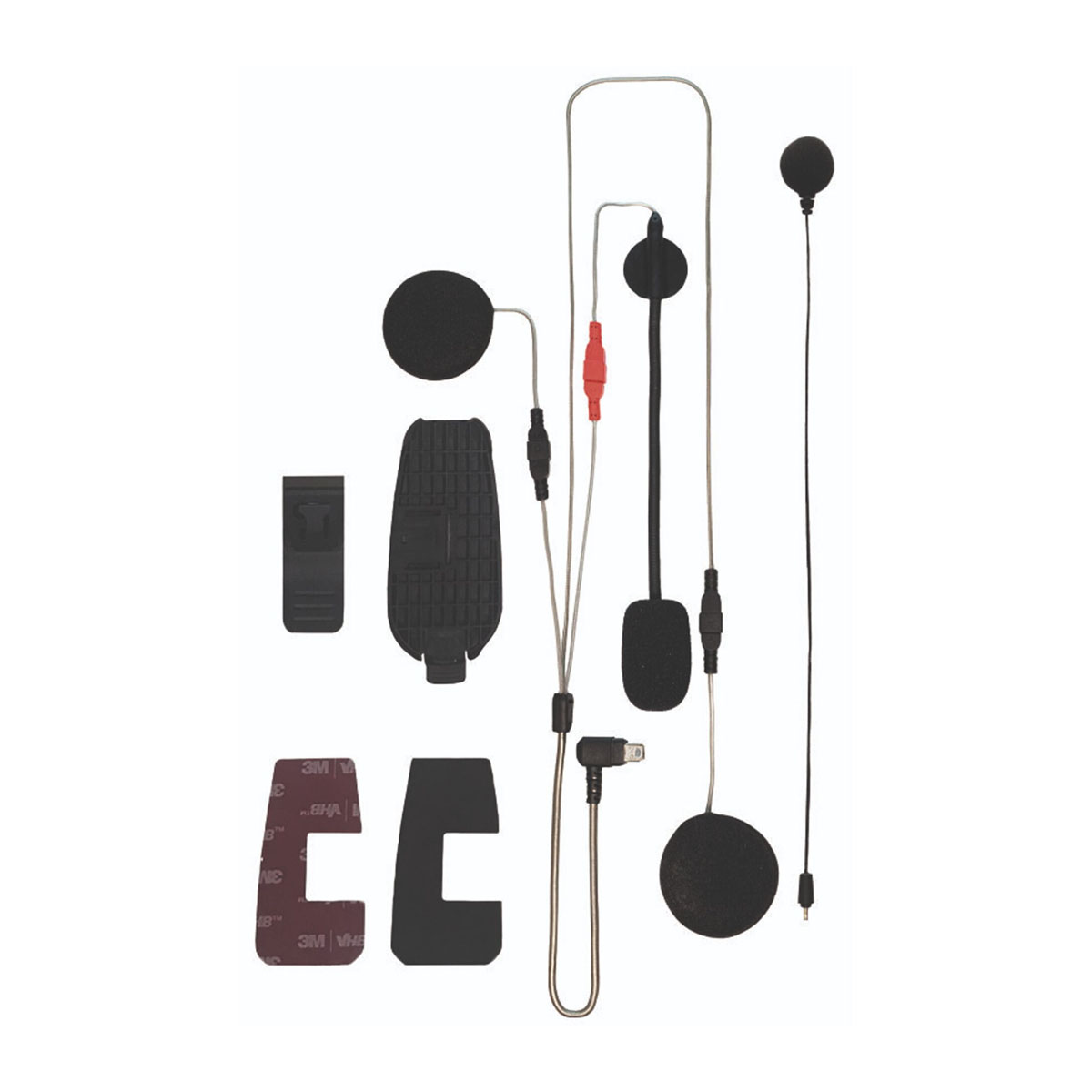 Zerlegtes Headset mit verschiedenen Teilen, darunter Ohrmuscheln und ein Mikrofon.
