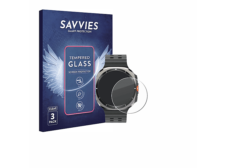 SAVVIES 3x 9H klares Schutzglas (für Samsung Galaxy Watch Ultra (47 mm))