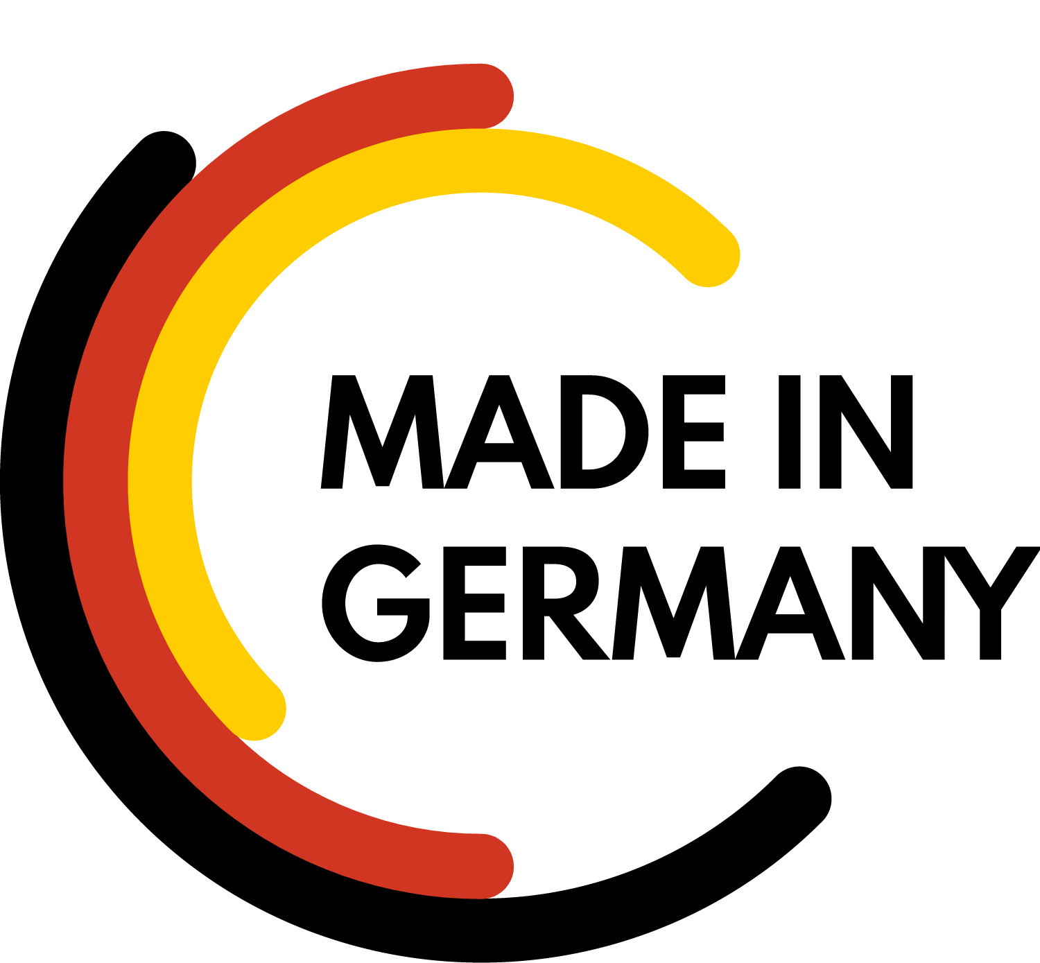 Made in Germany-Etikett mit den deutschen Flaggenfarben in einem Kreis.