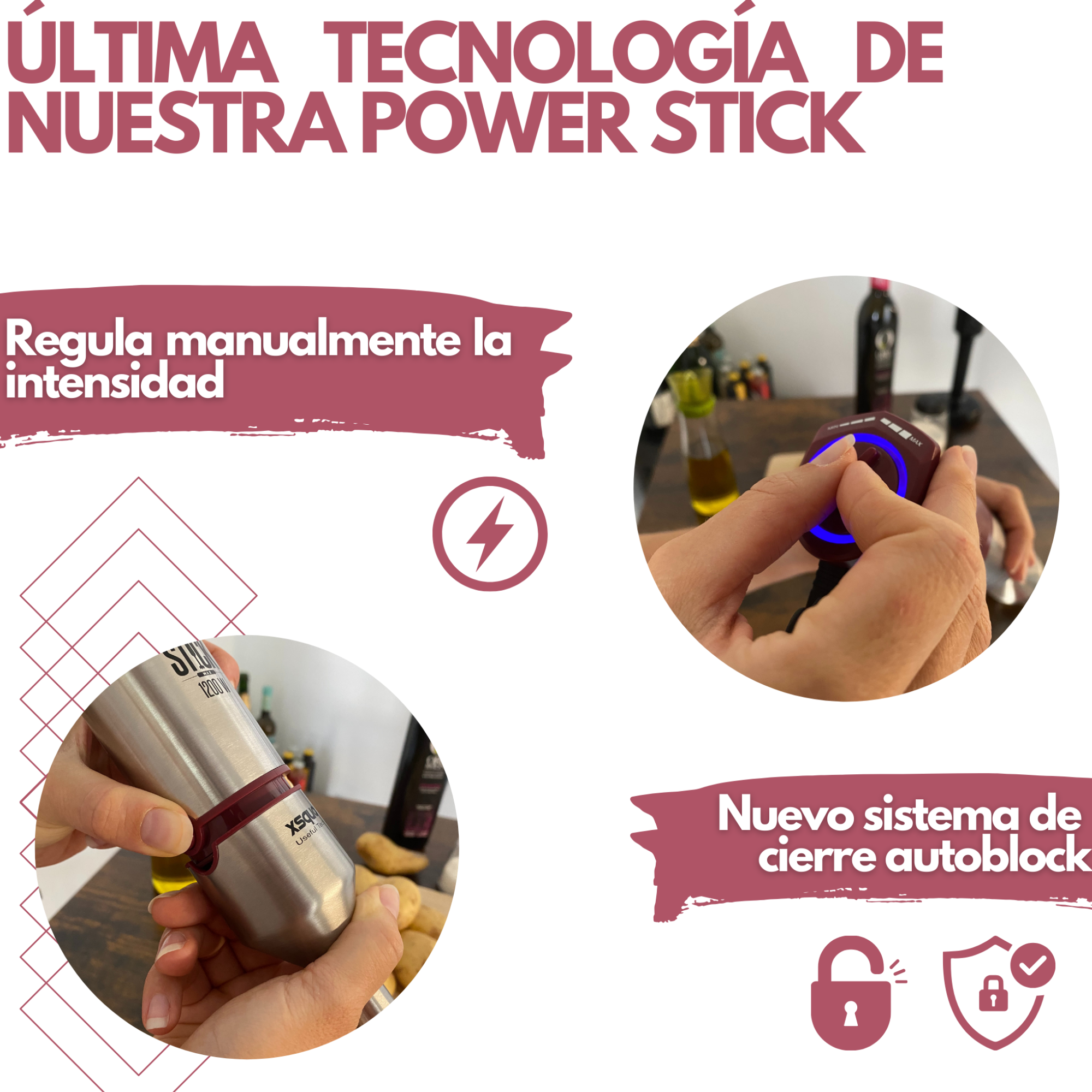 Se está utilizando un dispositivo. Las manos sostienen un dispositivo. Texto en español en la imagen, sobre fondo blanco.