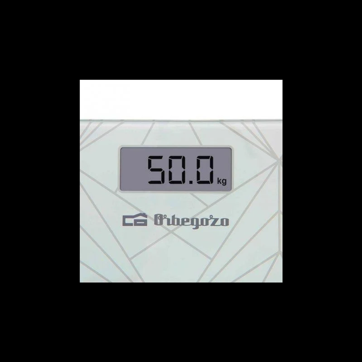 Waga cyfrowa wyświetla 50,0 kg. Nazwa marki Orbegozo znajduje się pod wyświetlaczem.