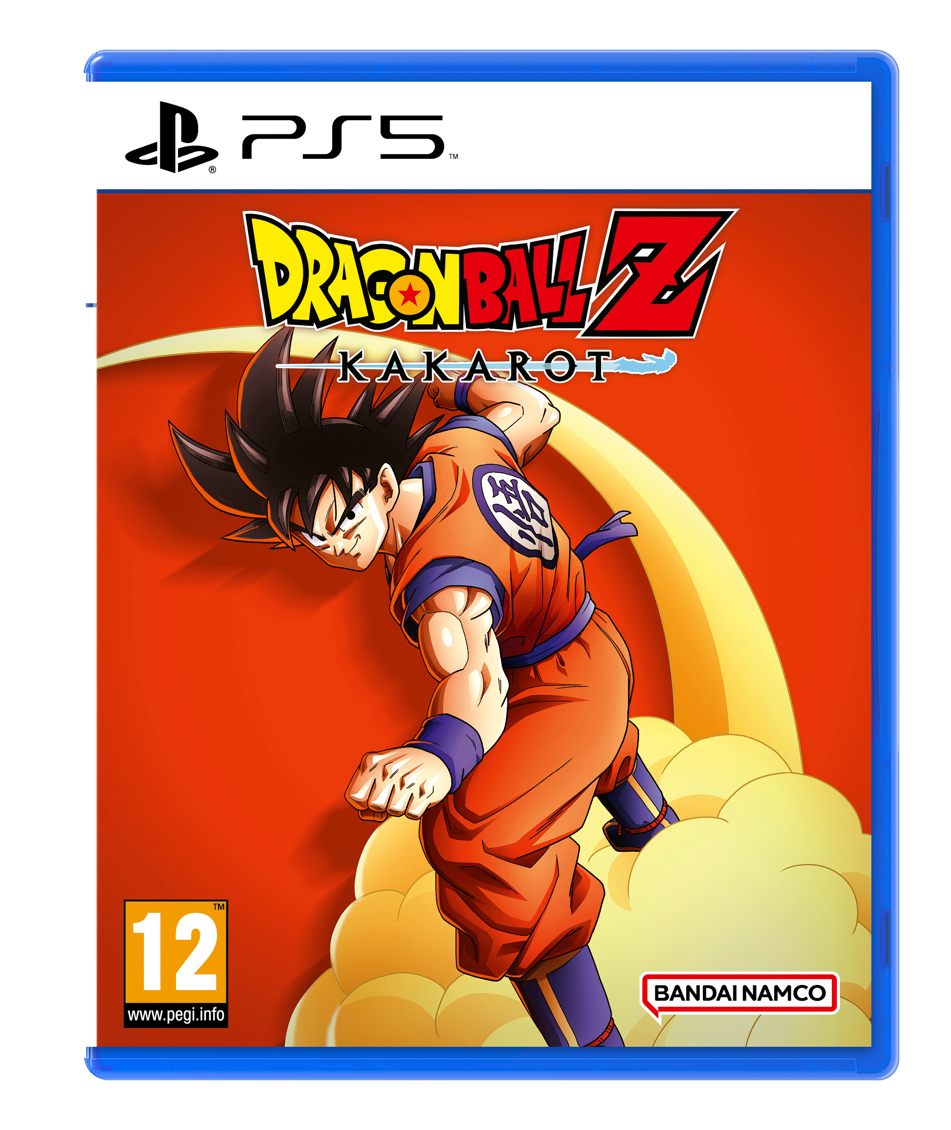 Gamecover: Goku in oranje gi, met de titel 'Dragon Ball Z: Kakarot' op een rode achtergrond.