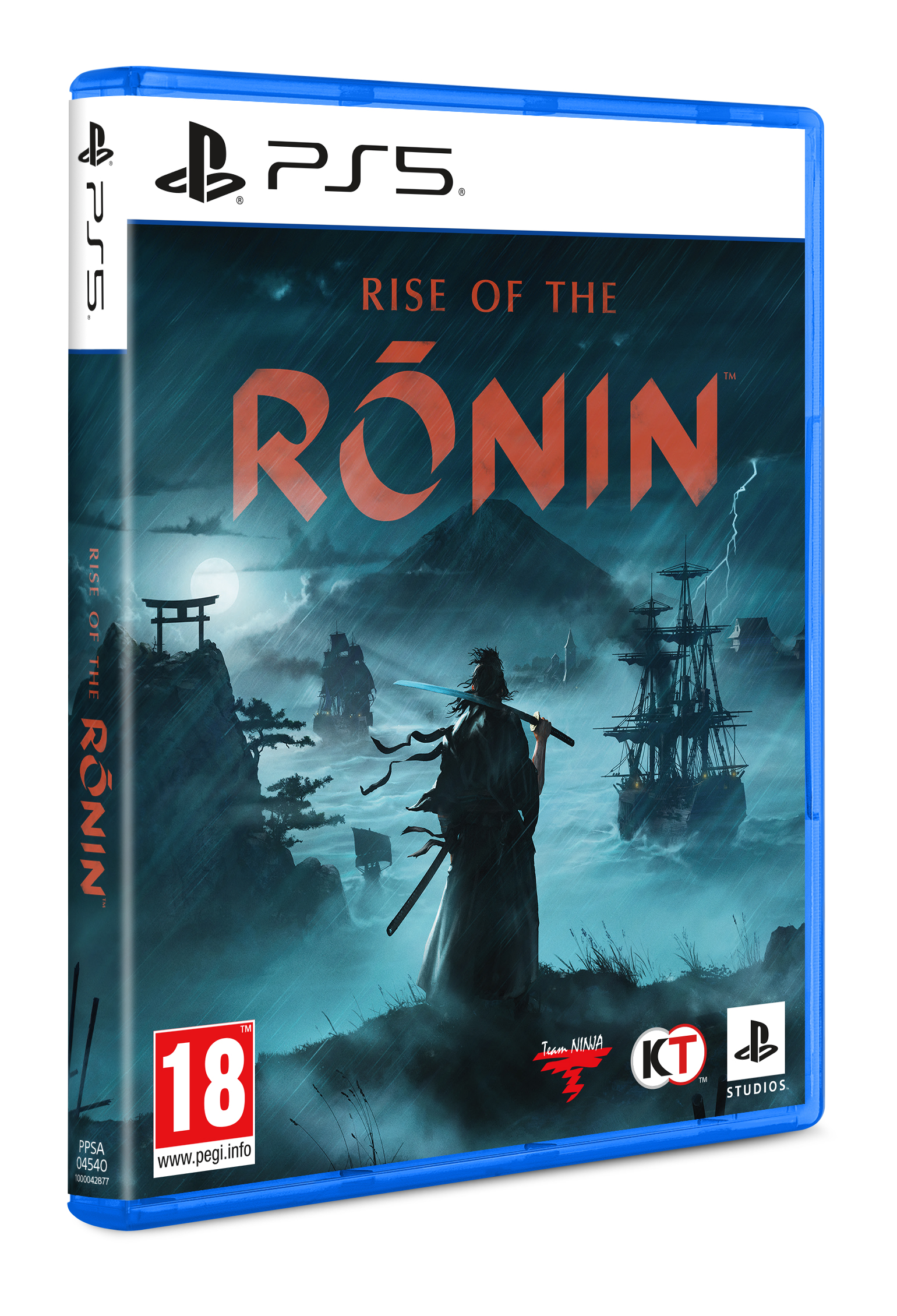 Rise of the Ronin game cover, featuring a samurai in rain with a stormy background.