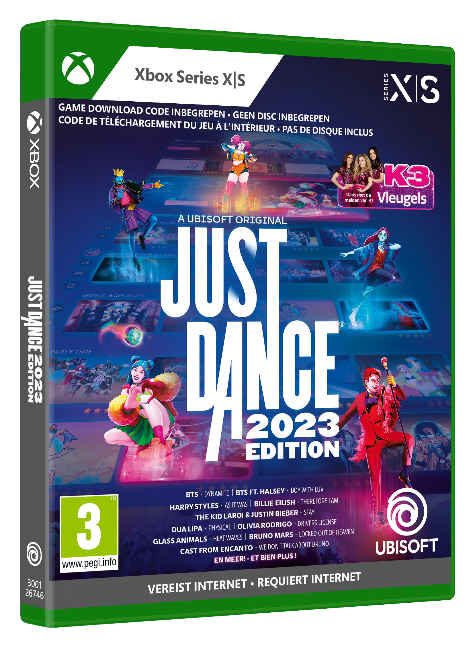 Just Dance 2023 Edition game cover. Dancers and artists on a vibrant, colorful background.