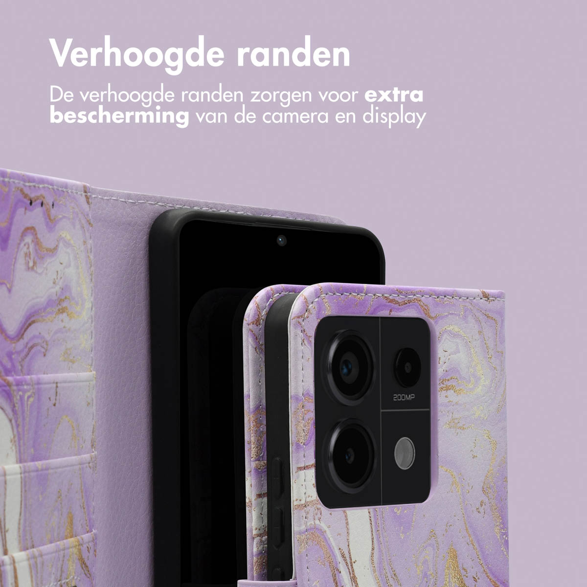 Een telefoonhoesje met een marmerpatroon, met de camera-beschermingsfuncties.