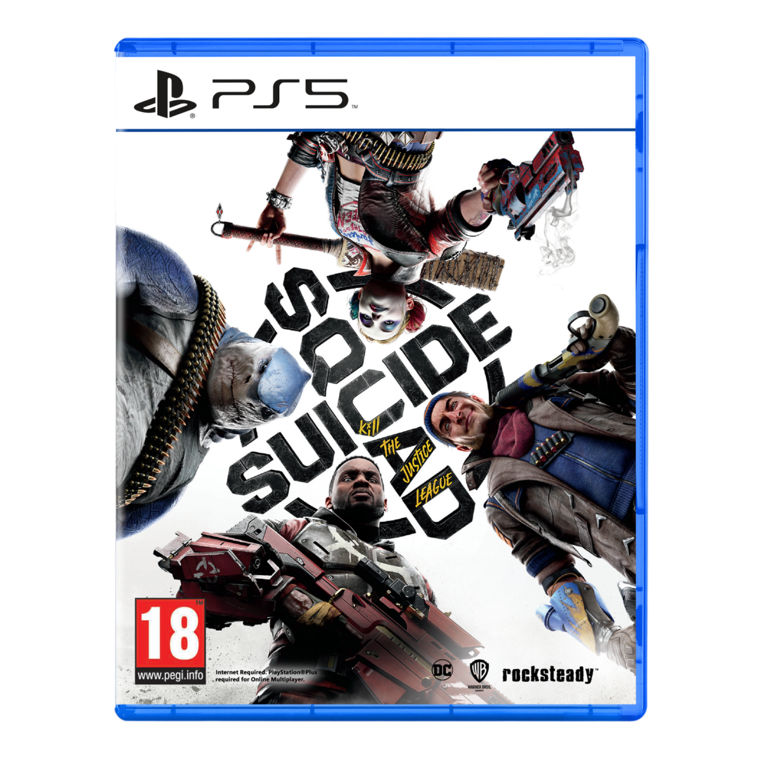 Suicide Squad: Kill the Justice League gamebox. Met personages en speld details.