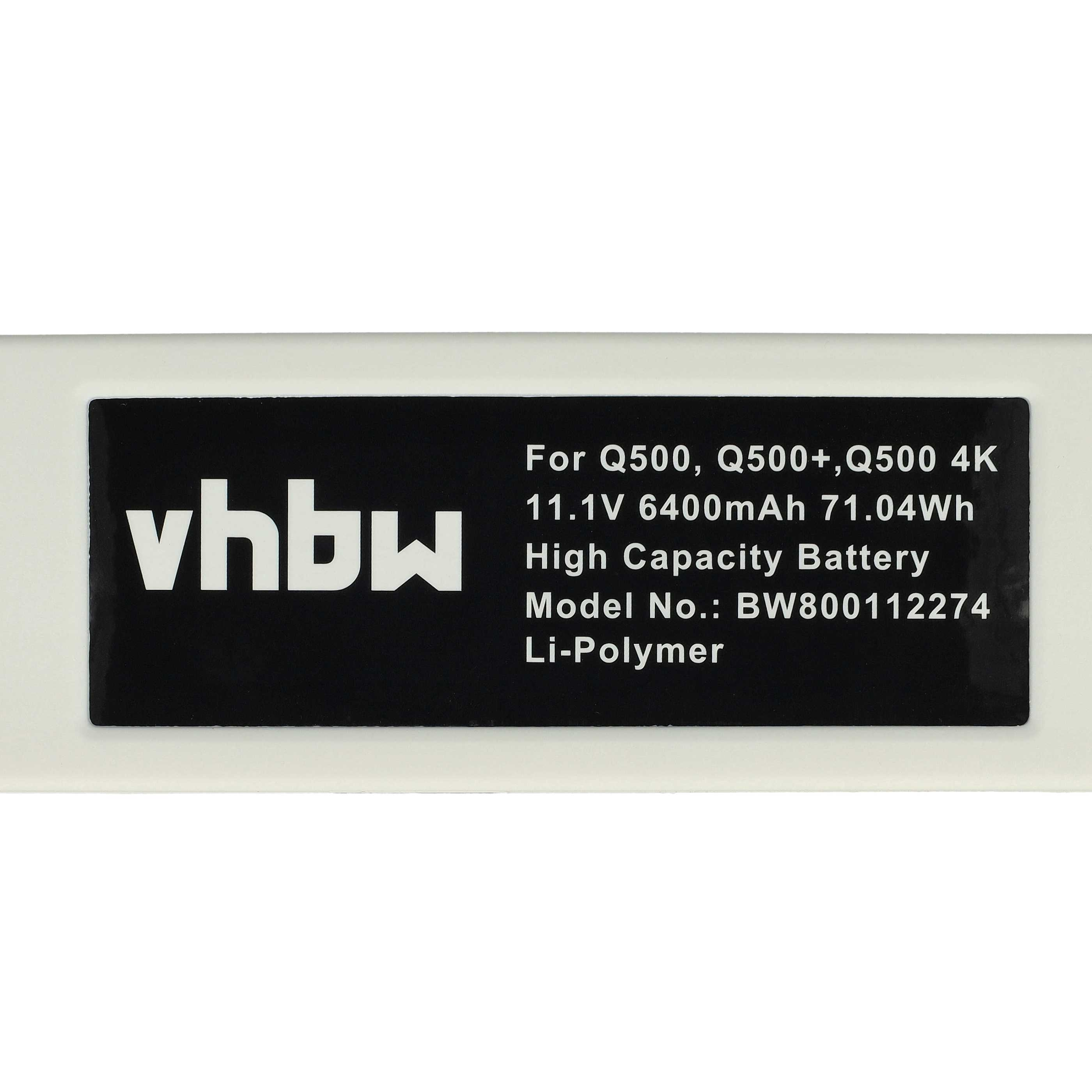 Schwarz-weißes Batterieetikett. Text: vhbw, Spezifikationen und Modellnummer. Weißer Hintergrund.