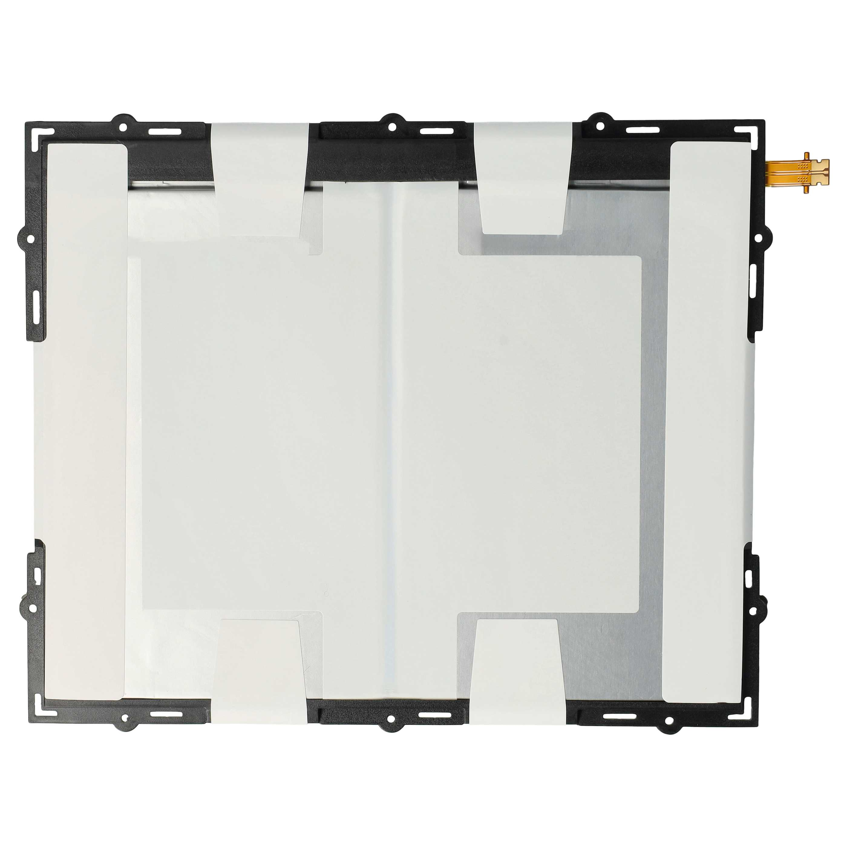 Ein rechteckiger Tablet-Bildschirm mit schwarzen Rändern, weißem Innenraum und einem goldfarbenen Stecker rechts.