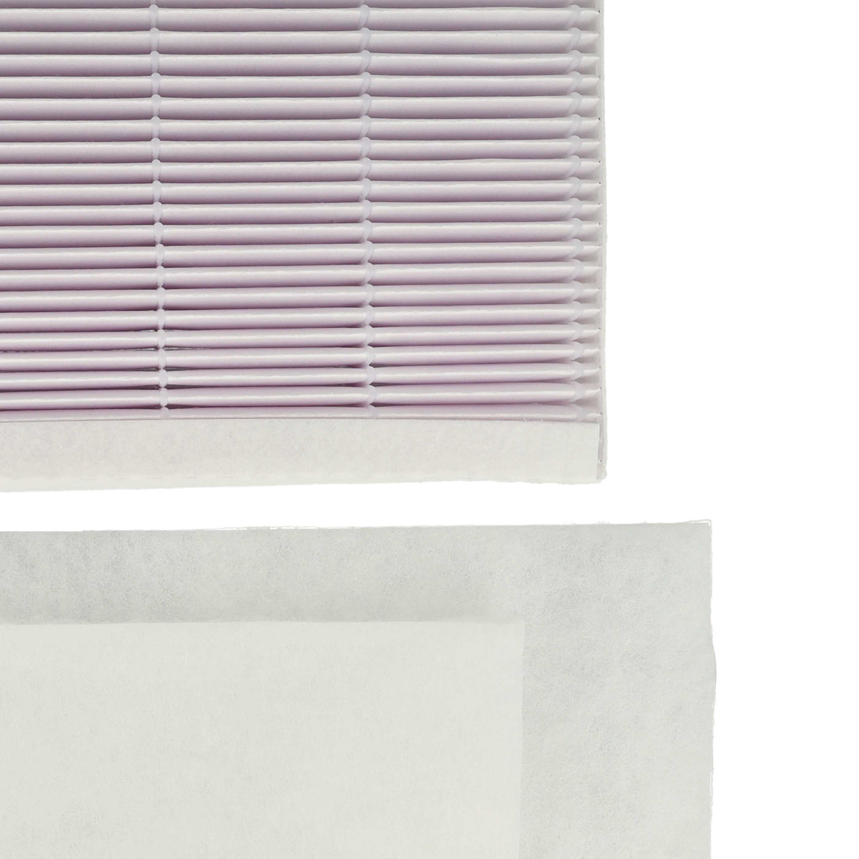Rechteckiger Luftfilter. Oben, ein Filter mit vielen horizontalen Linien. Unten, ein flacher, weißer Filter.
