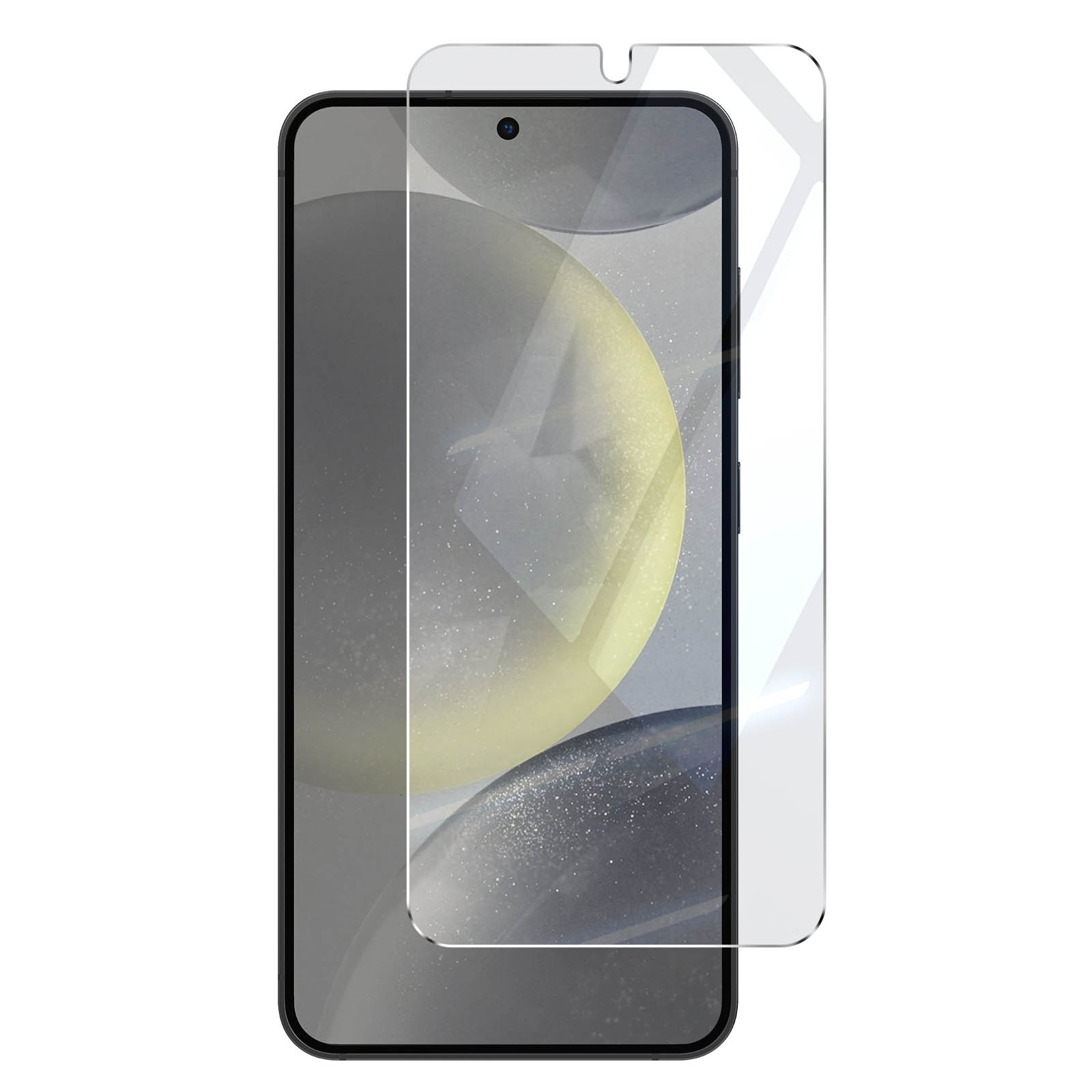 Smartphone con protezione schermo. Telefono nero. Protezione trasparente.