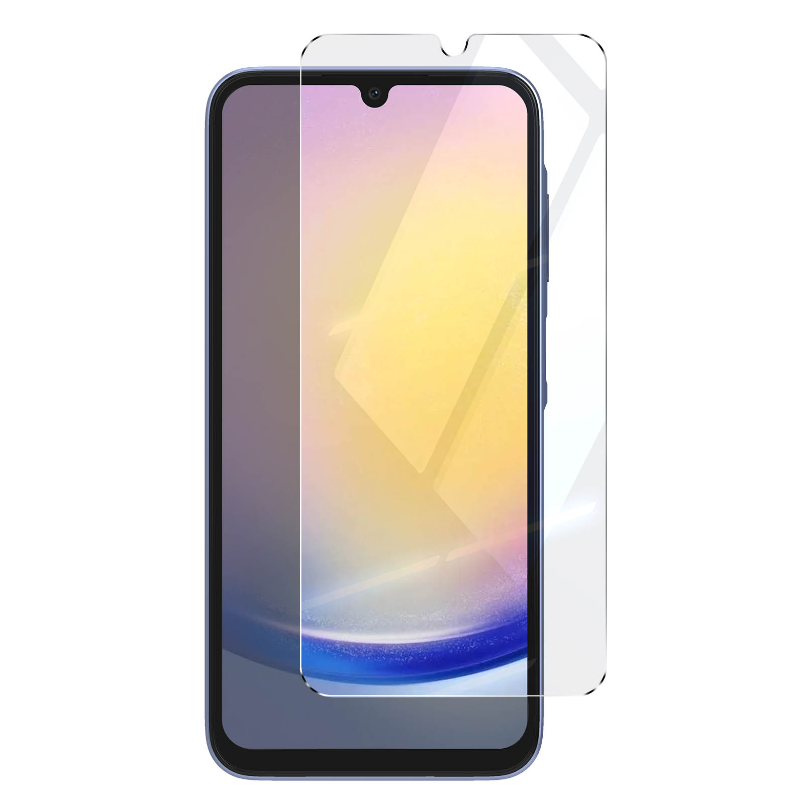 Smartphone con protezione schermo applicata. Lo schermo mostra uno sfondo astratto colorato.