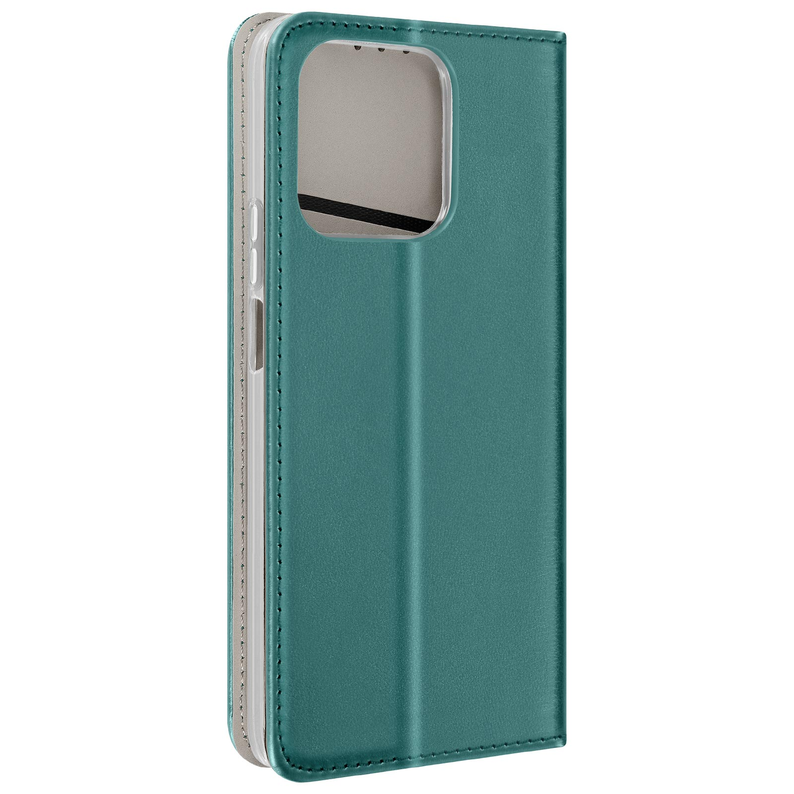 Türkisfarbene Handyhülle im Brieftaschendesign. Die Handyhülle hat einen Magnetverschluss.