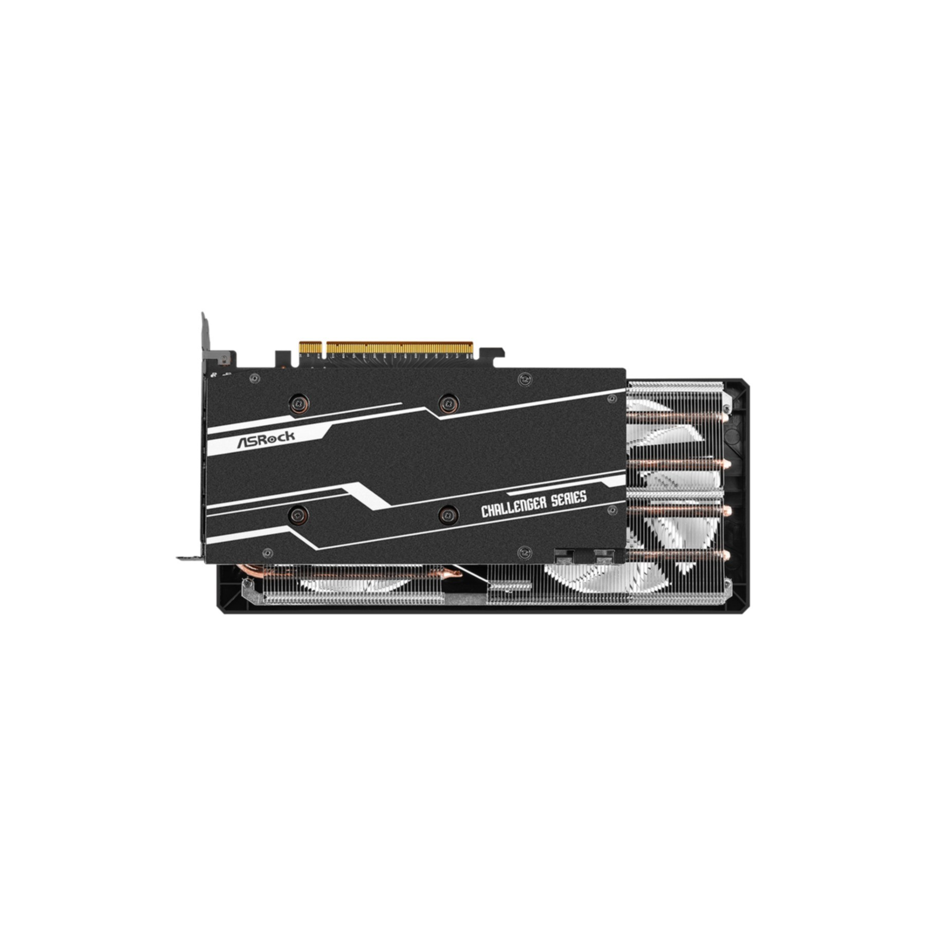 Une carte graphique noire et argentée avec le logo ASRock.