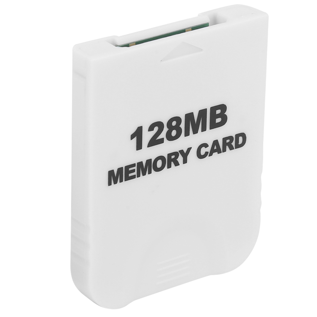 Eine weiße 128MB Speicherkarte mit Text, auf weißem Hintergrund.