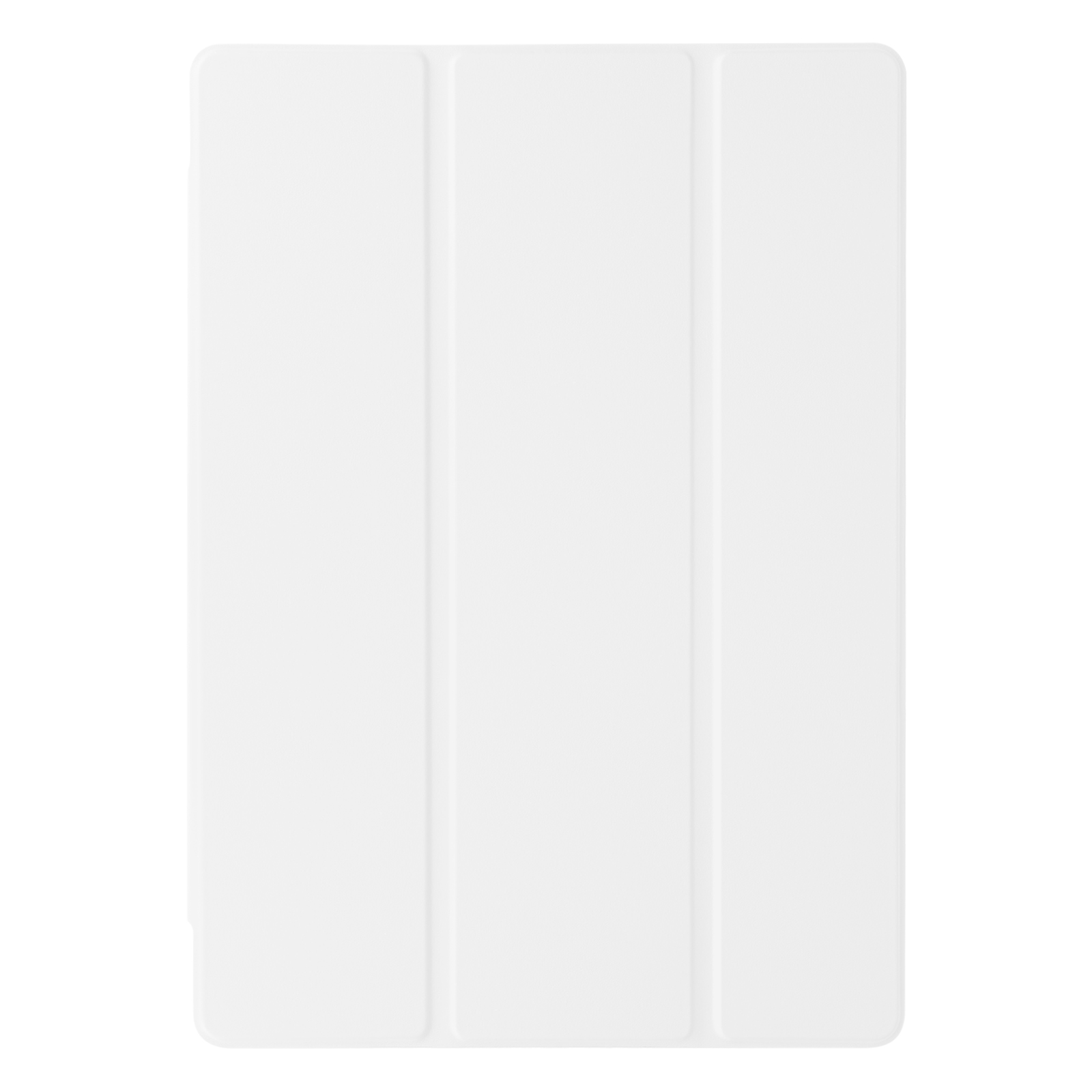 Custodia per tablet bianca con tre pannelli su sfondo bianco.